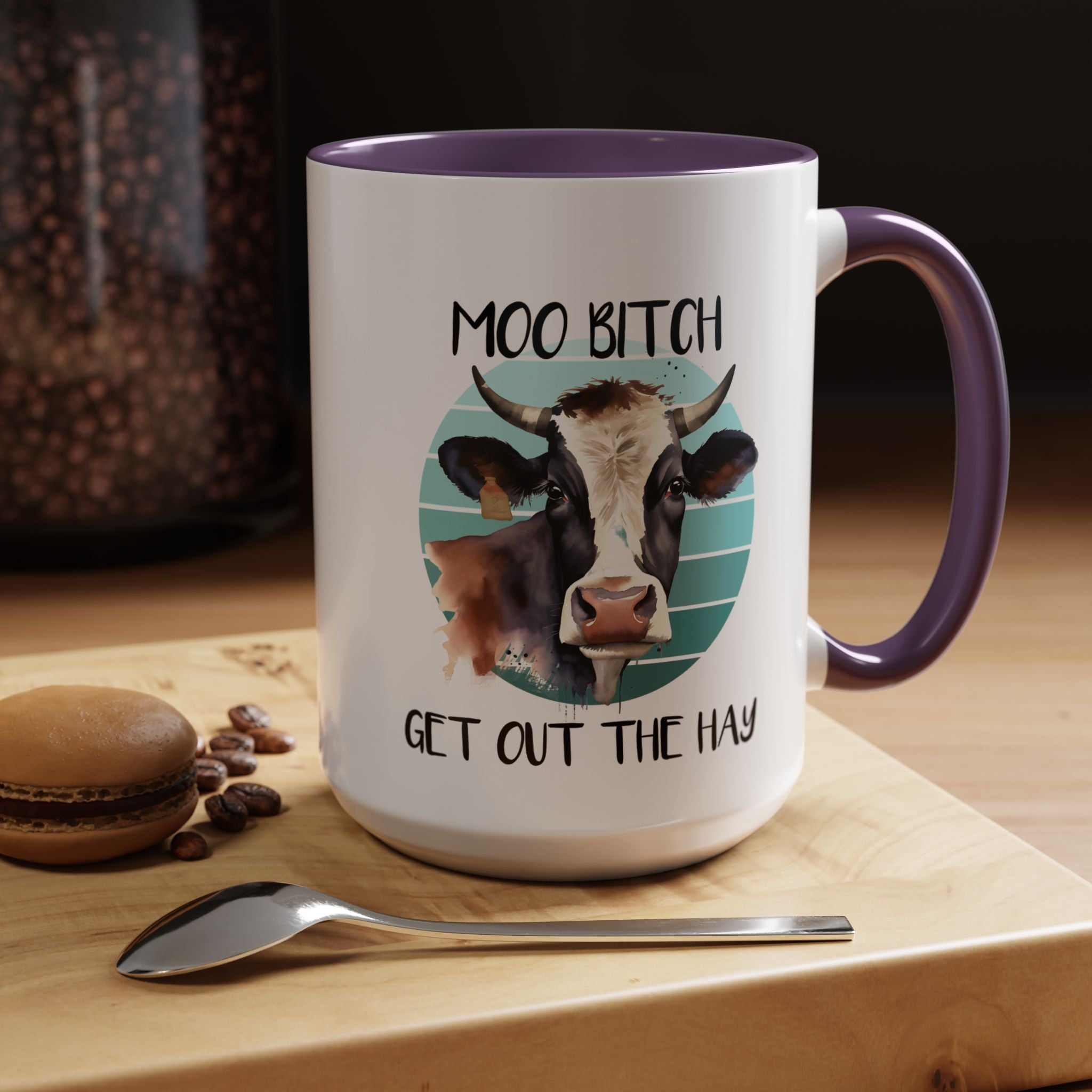 Funny Coffee Mug, Personalized Mug, Moo Bitch Get Out The Hay Accent Cup (11, 15oz), Gift Under 20, White Elephant gift