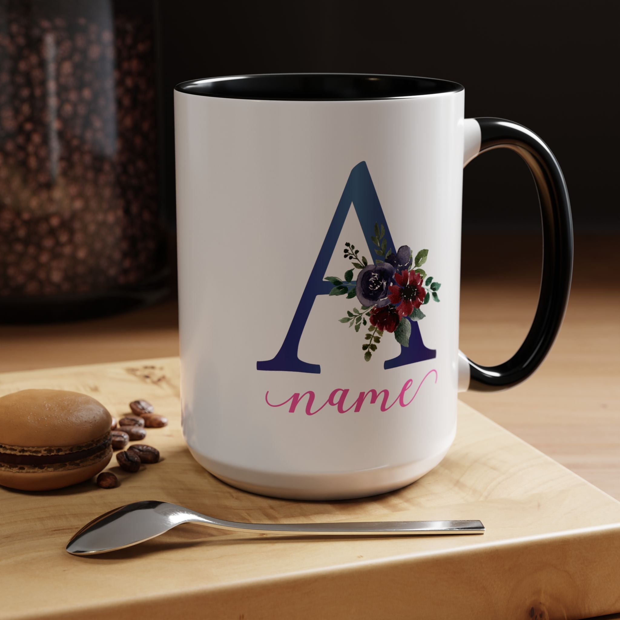 Personalized Floral Initial Coffee Mug for her, Custom Name Mug, Wedding Favor, Unique Home Décor Coffee Cup, Girlfriend Gift, Monogram Mug