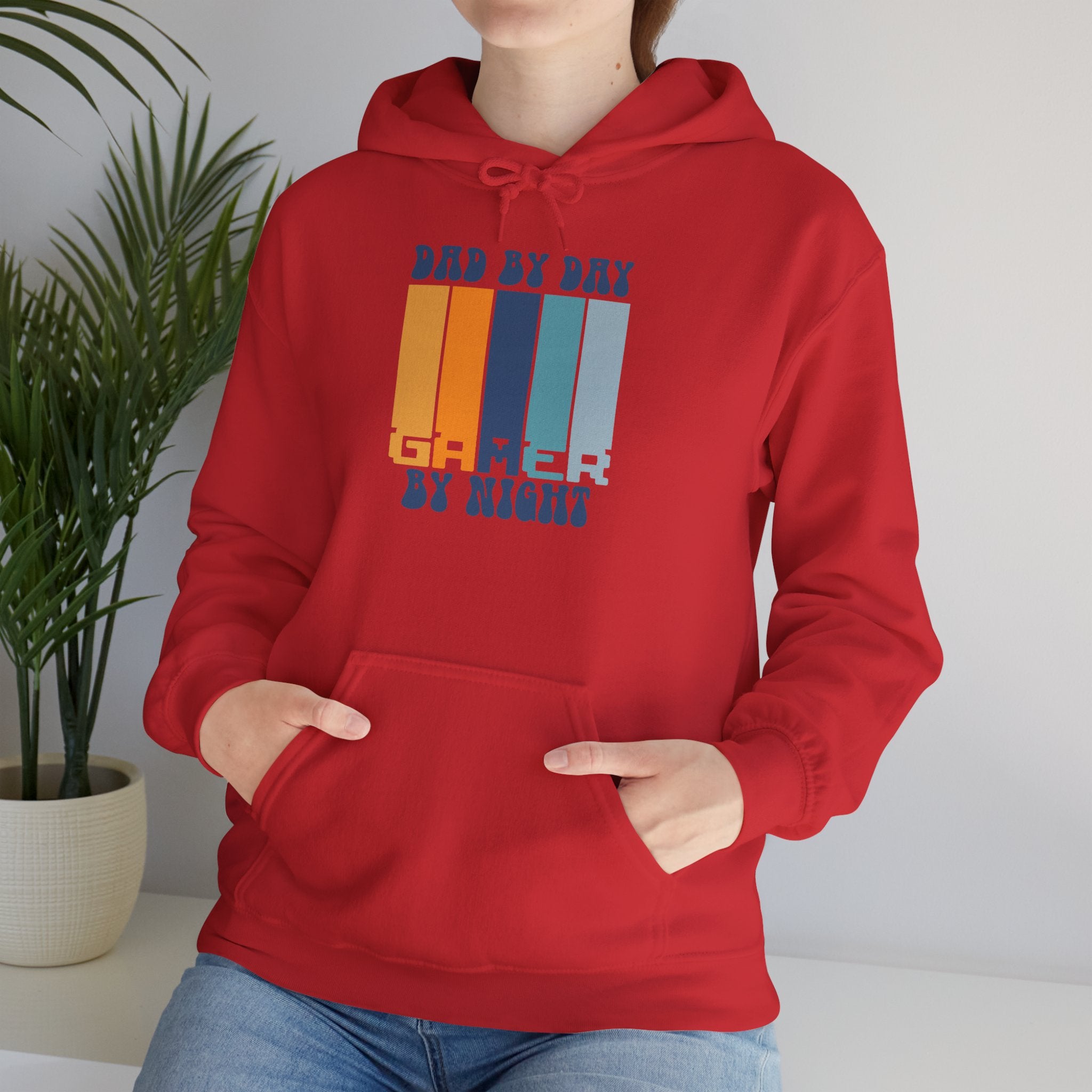 Dad by Day Gamer by Night Hoodie – Retro Stripes Gaming Dad Sweatshirt