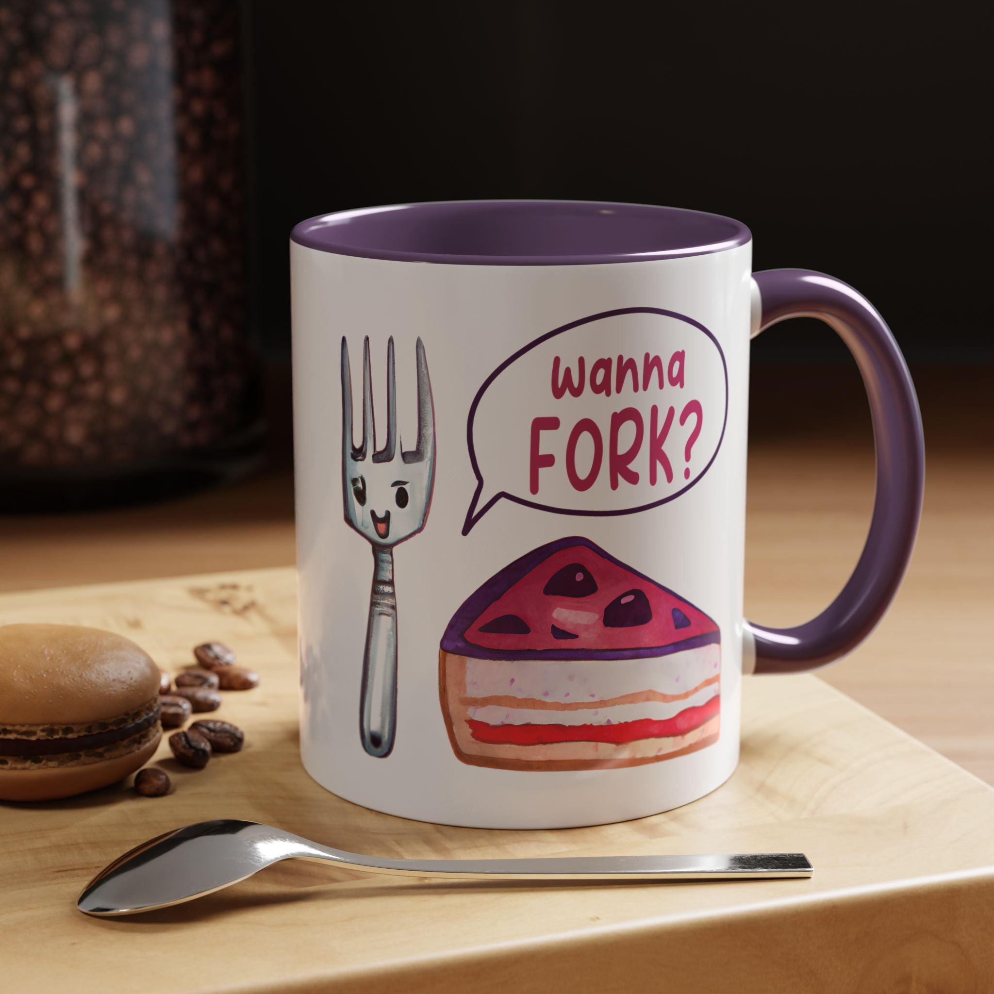 Wanna Fork? Cute Cake & Fork Illustration Mug Lifestyle Mockup | Nutty Designs