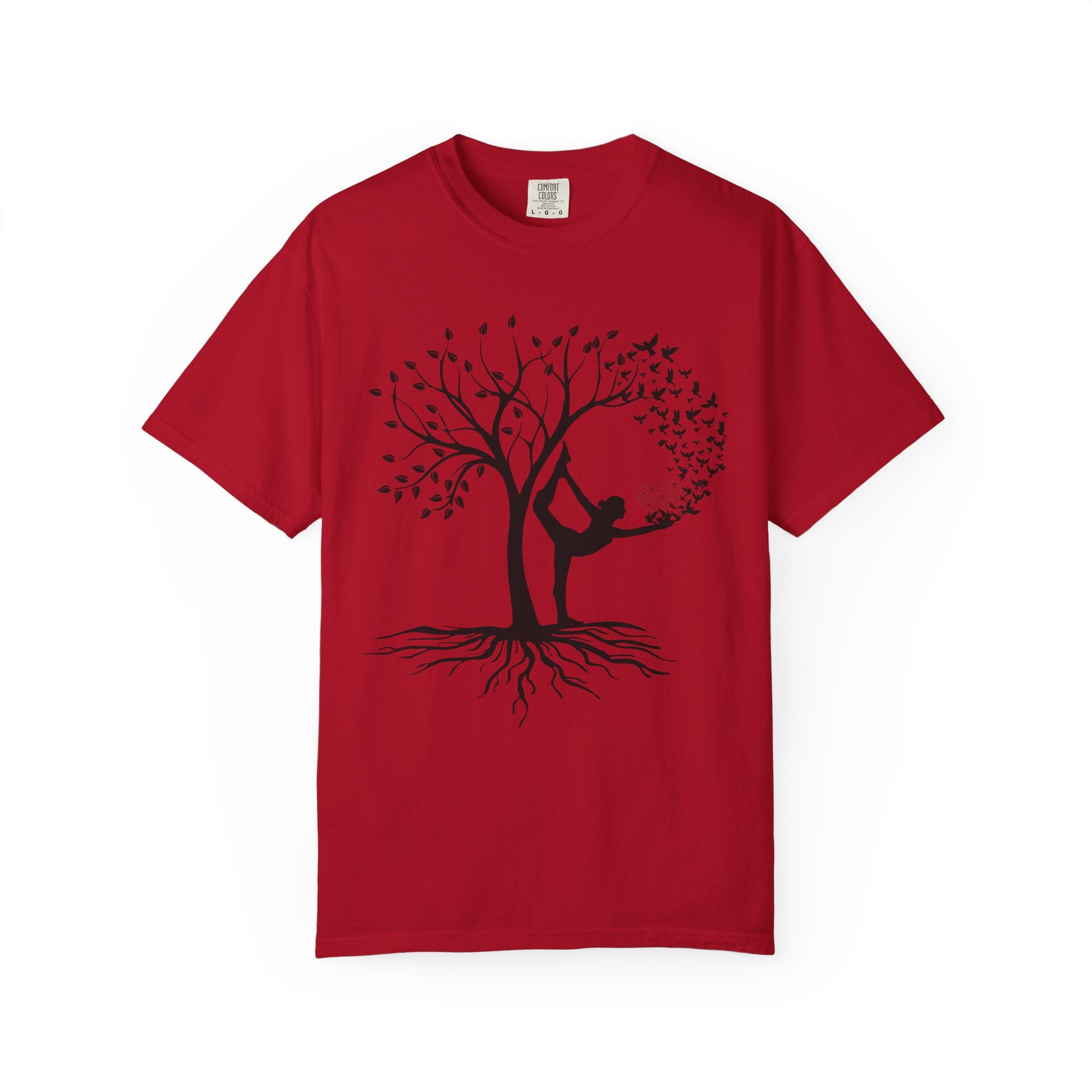 Woman Yoga Tree & Bird Meditation T-Shirt — Calming, Positive Motivational Tee