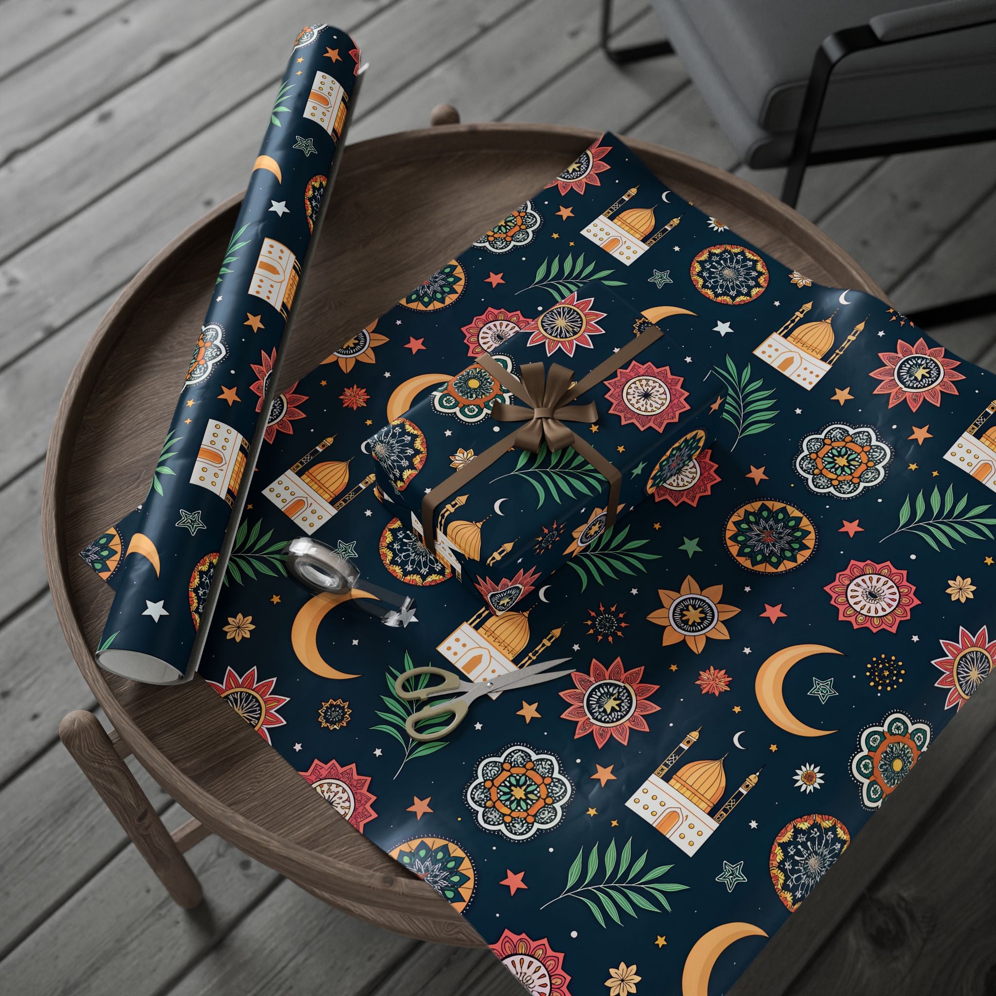Ramadan Wrap Paper - Islamic Gift Wrap With Nights Mosque, Moon and Stars Design