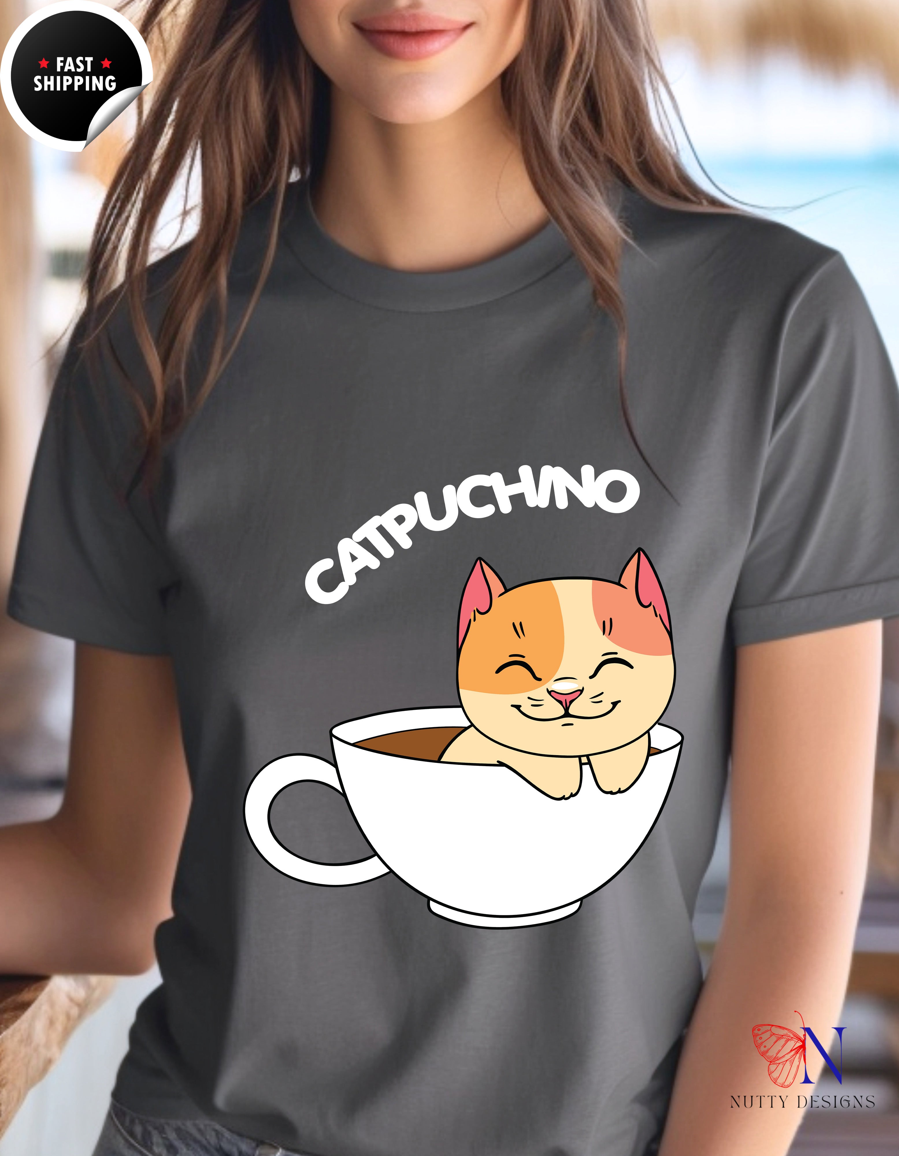 Cat Coffee Lover Shirt, Catpuchino T-Shirt Product Photo | Nutty Designs