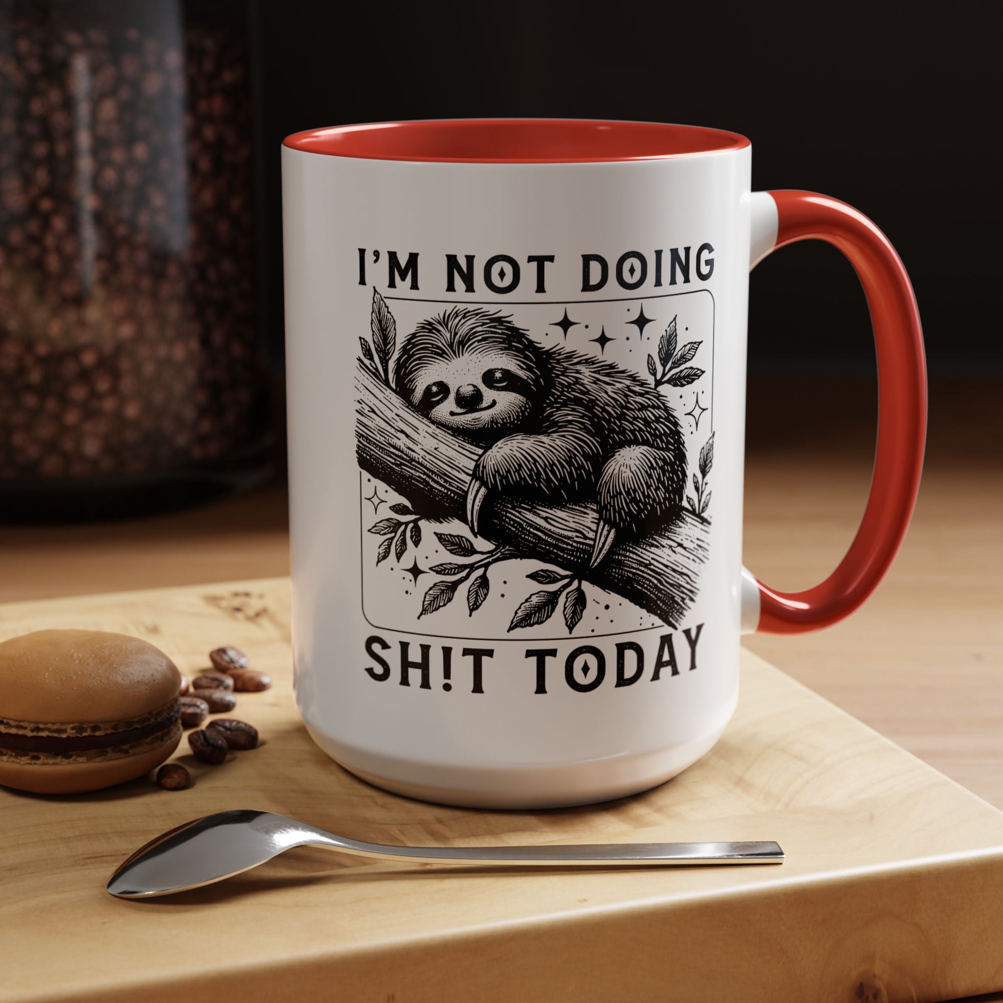 Funny Coffee Mug, Personalized Mug, Cute Sloth I am Not Doing Shit Today,  Accent Cup (11, 15oz), Gift Under 20, White Elephant