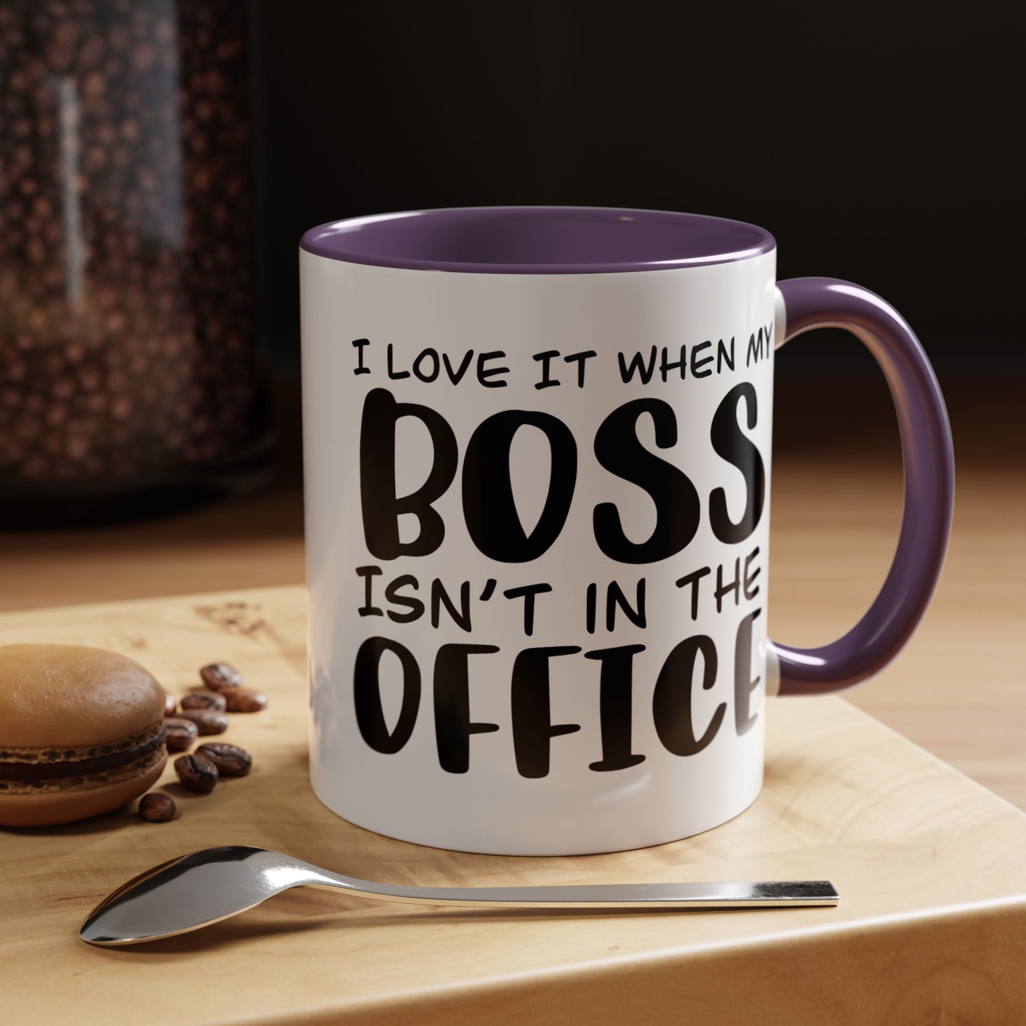 Funny Coffee Mug, Personalized Mug, I love it when my boss isn't in the office Accent Cup (11, 15oz), Gift Under 20, White Elephant gift