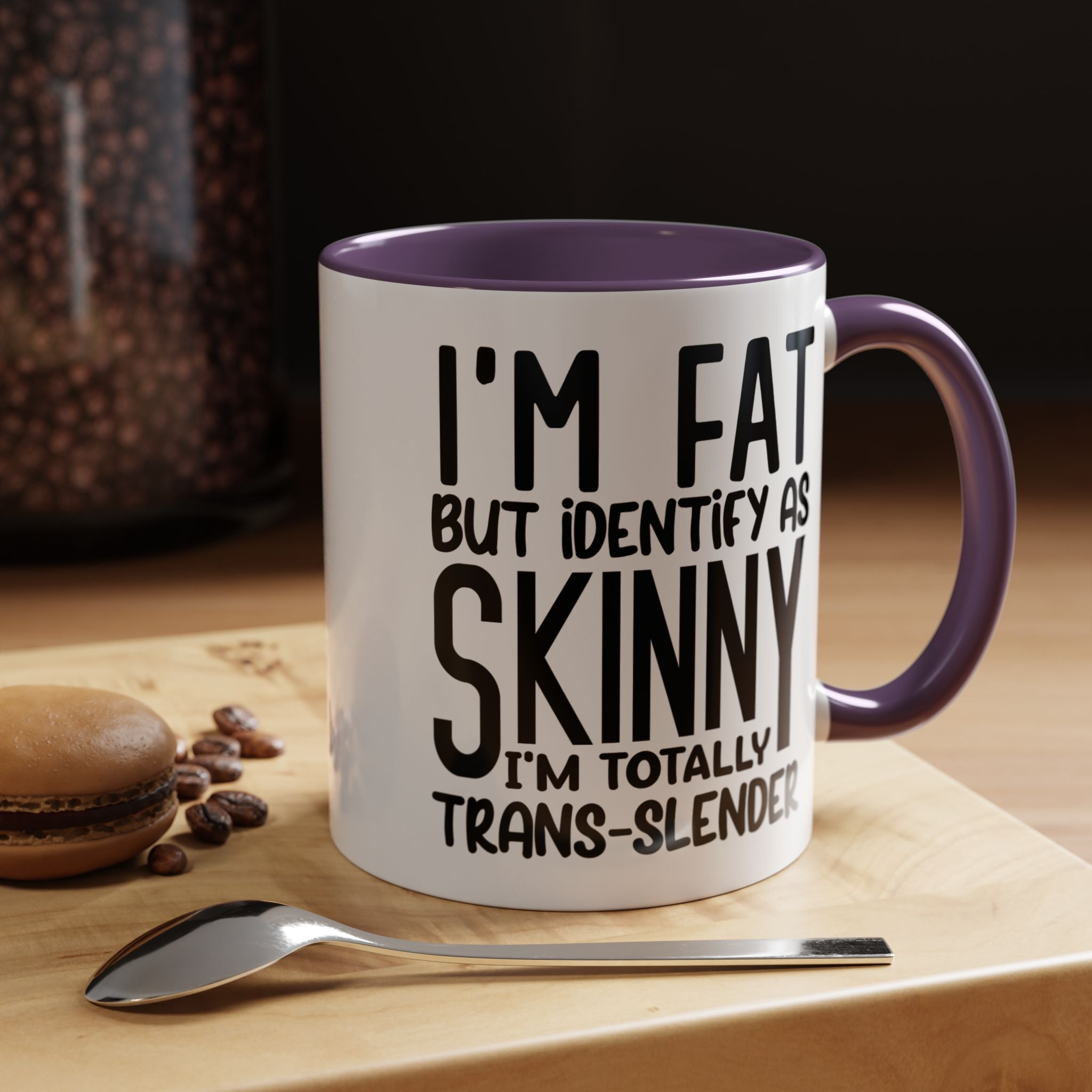Funny Coffee Mug, Personalized Mug, I'm Fat But Identify As Skinny Accent Cup (11, 15oz), Gift Under 20, White Elephant gift, sarcastic cup