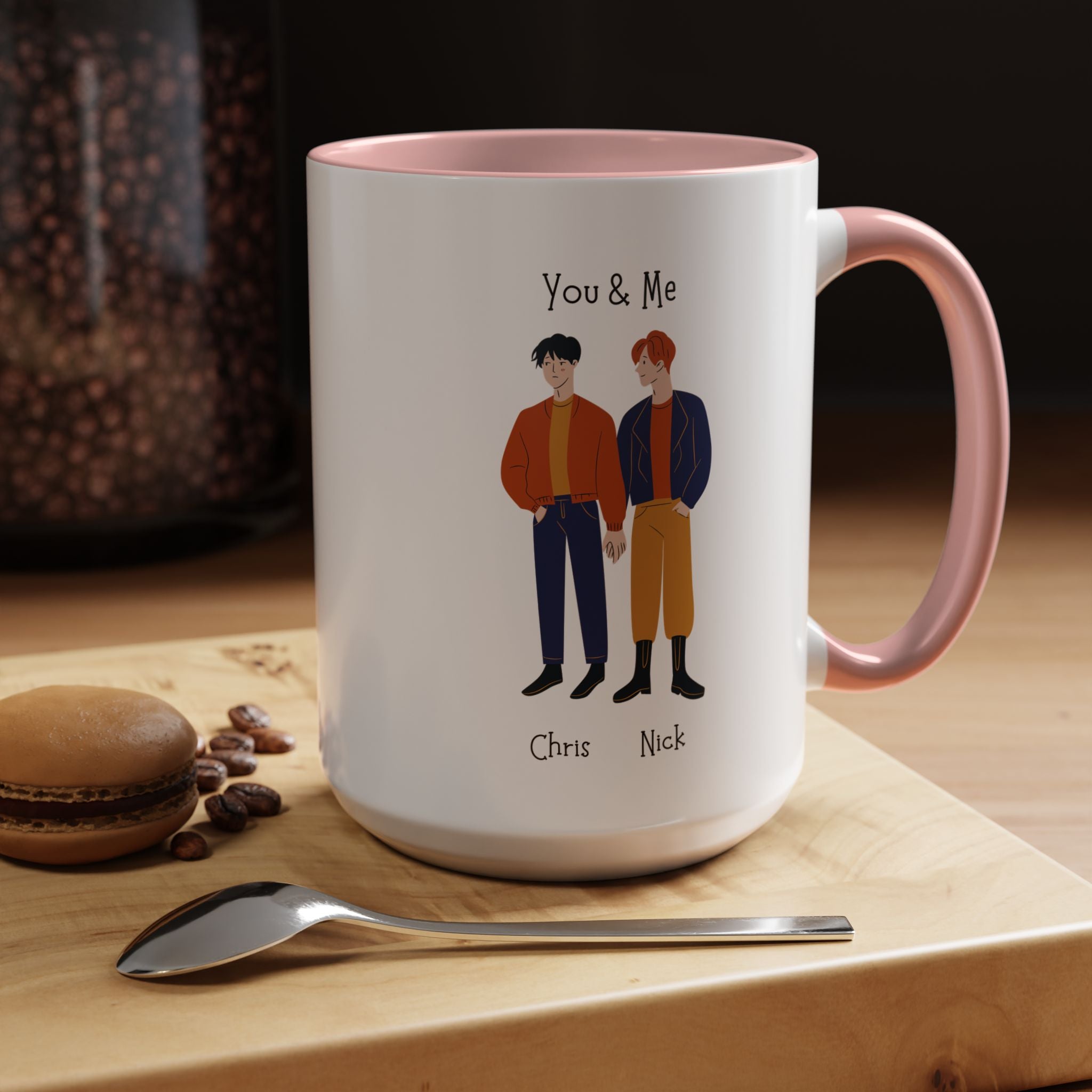 You And Me Gay, LGBTQ Lovers Personalized Romantic Mug, Love Is Love, Accent Cup 11/15oz, Anniversary Valentines, V-Day, Custom Couples Gift
