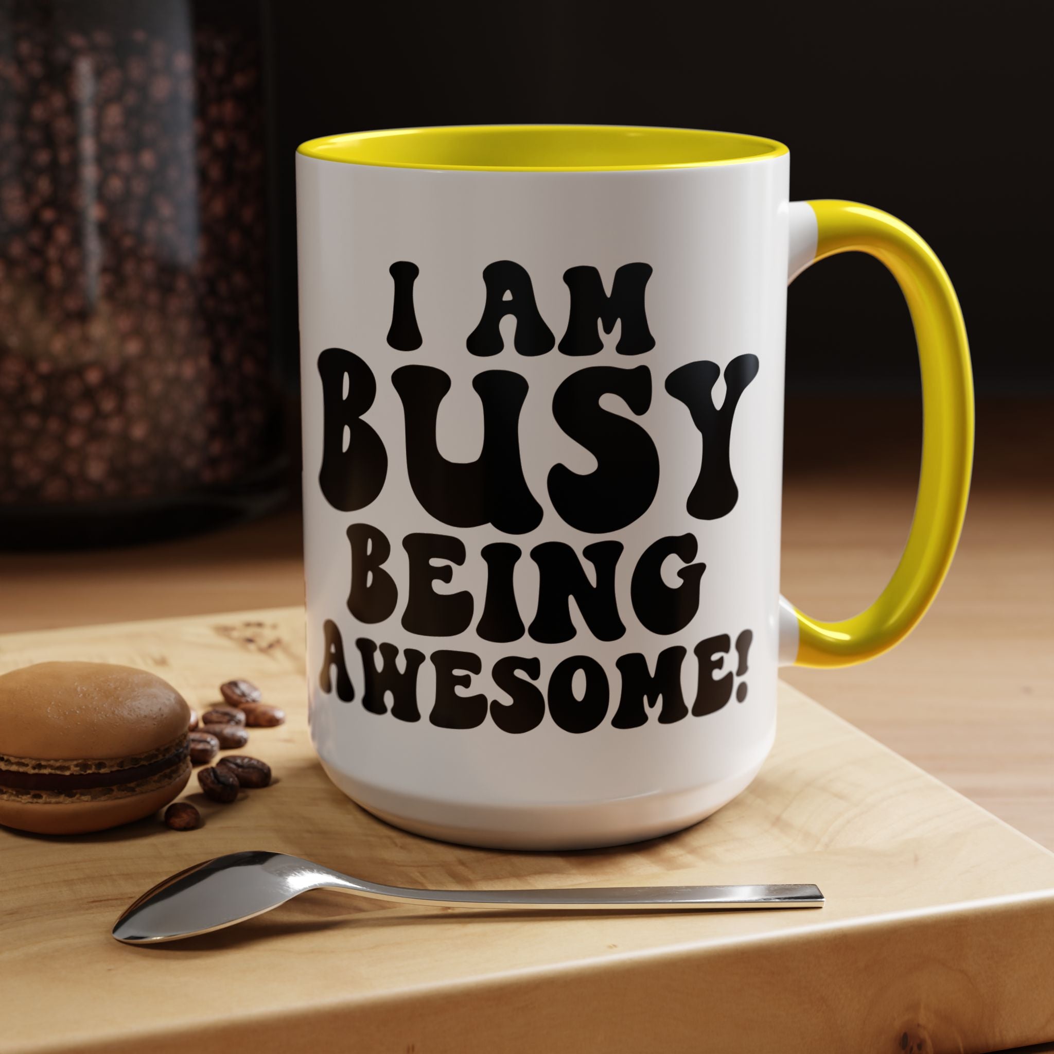 Funny Coffee Mug, Personalized Mug, I am Busy Being Awesome Accent Cup (11, 15oz), Gift Under 20, White Elephant Gift