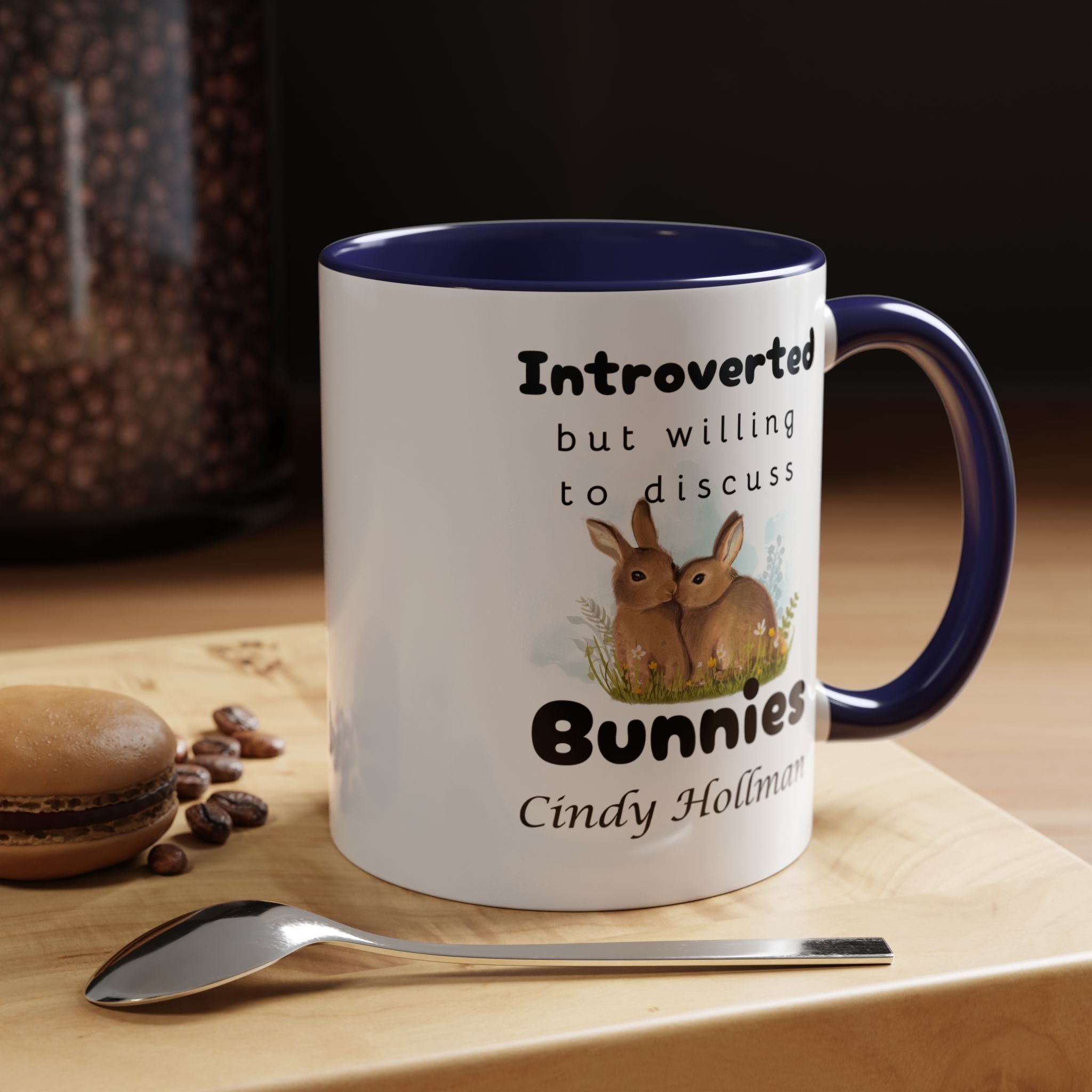 Funny Coffee Mug, Introverted But Willing To Discuss Bunnies Personalized Accent Coffee Mug (11 and 15oz)