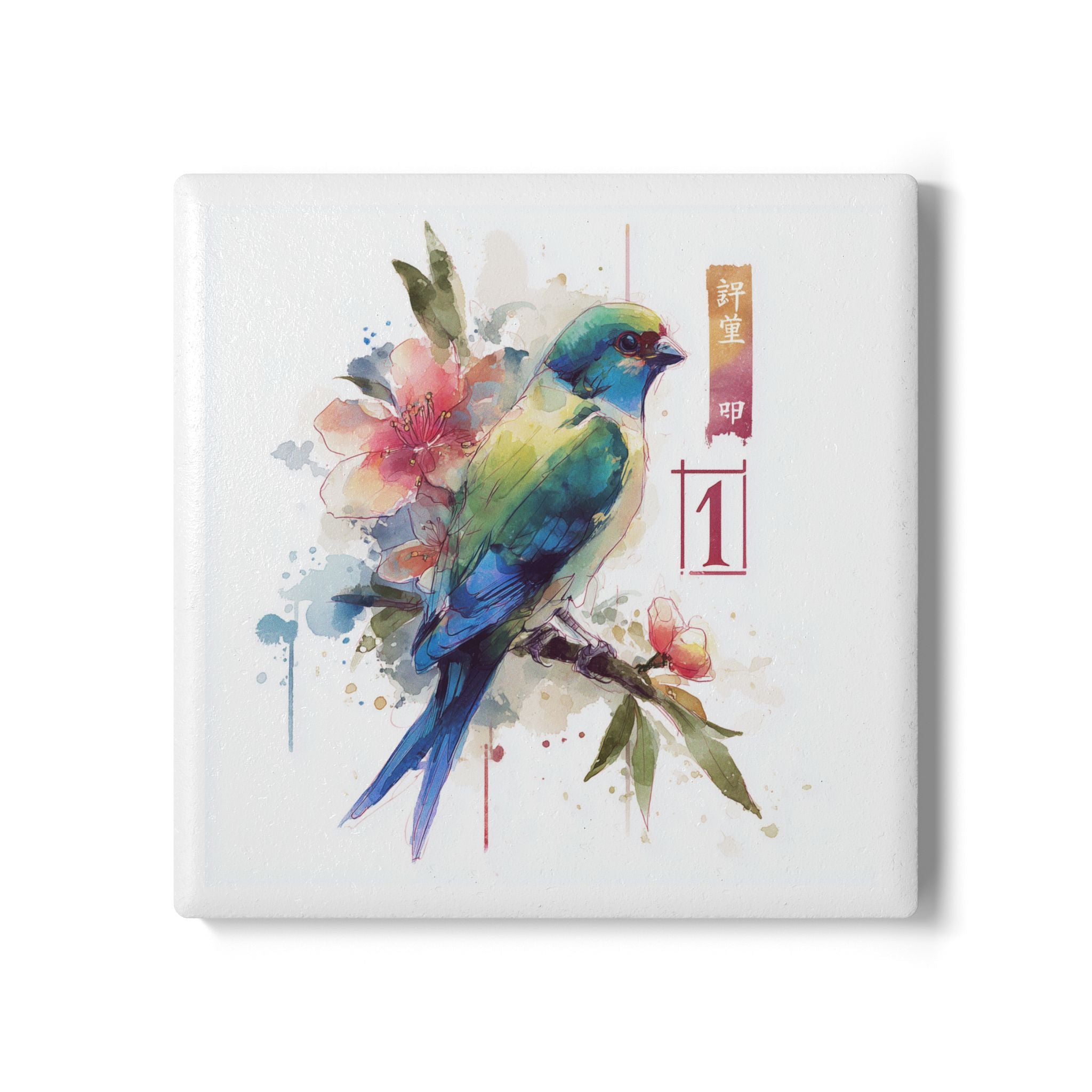 One Bam Bird Mahjong Ceramic Coaster - Decorative Drinkware, Home Decor, Gift for MAHJ Game Lovers, Nature Art, Mahjong Gift