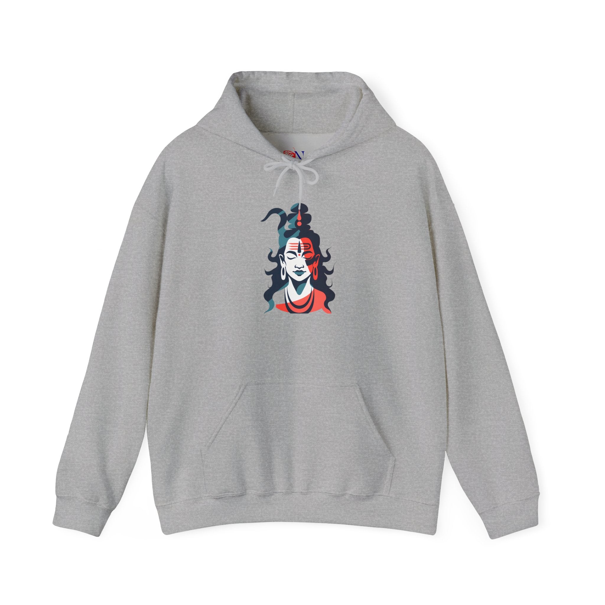 Shiva Graphic Hoodie — Tricolor Hindu Deity Portrait Hooded Sweatshirt