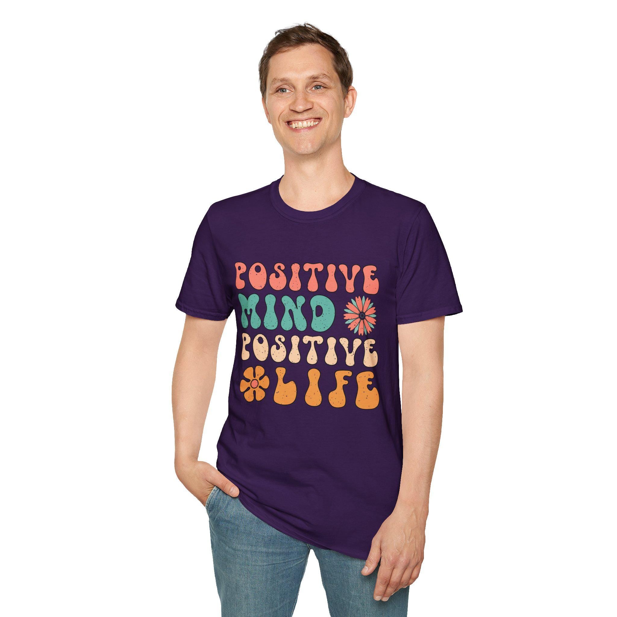 Motivational Apparel  Retro Positive Mind Positive Life T-Shirt | Inspirational Tee for Good Vibes & Happiness Lovers,