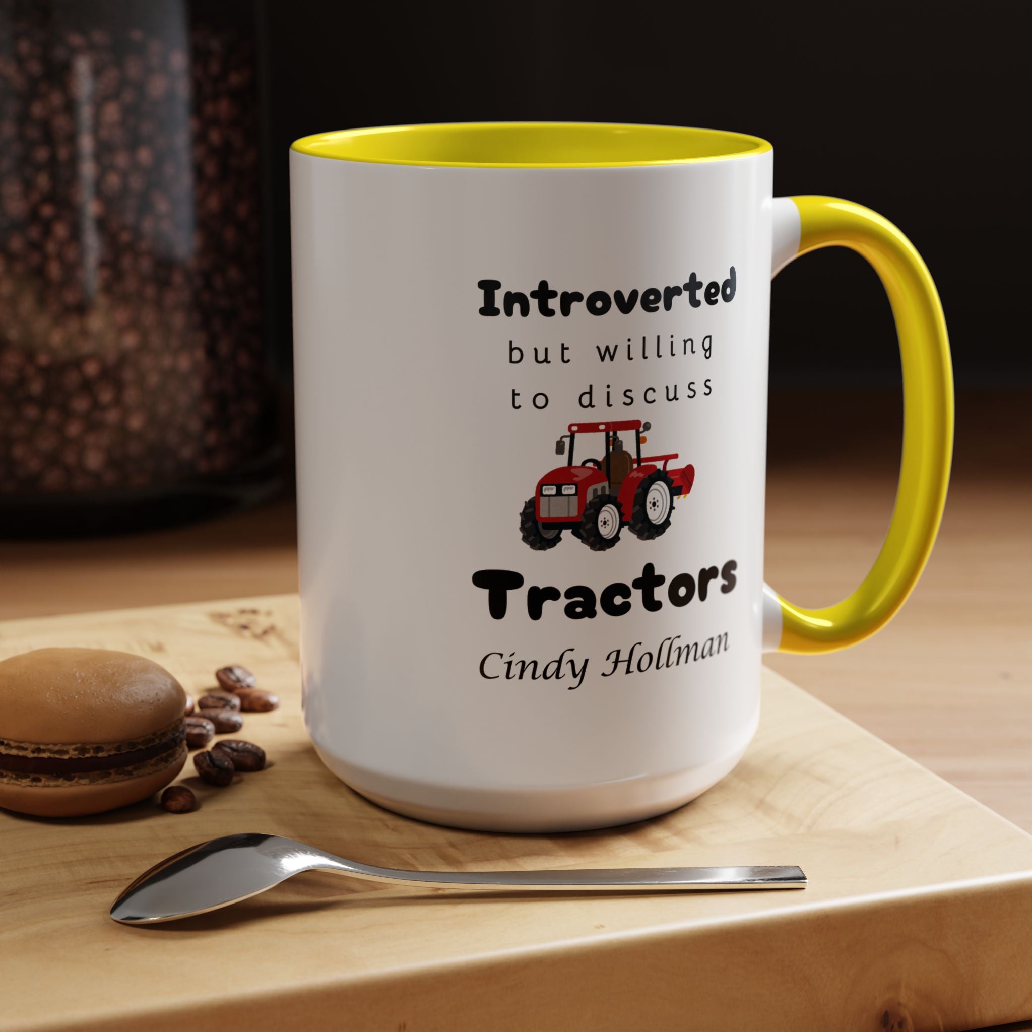 Introverted But Willing To Discuss Tractors Personalized Accent Coffee Mug (11 and 15oz)