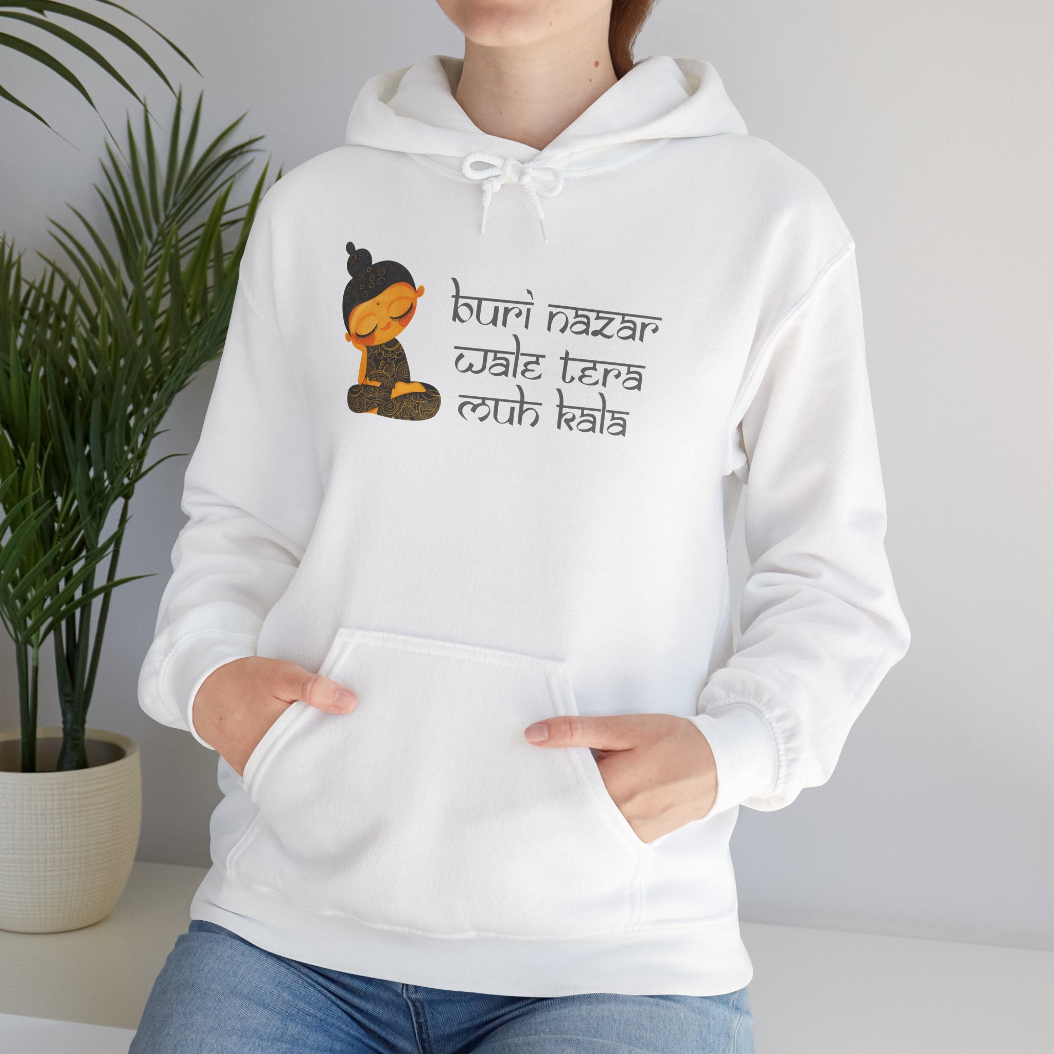 Meditating Buddha Hoodie — "Buri Nazar Wale Tera Kuch Nahi" Graphic Sweatshirt