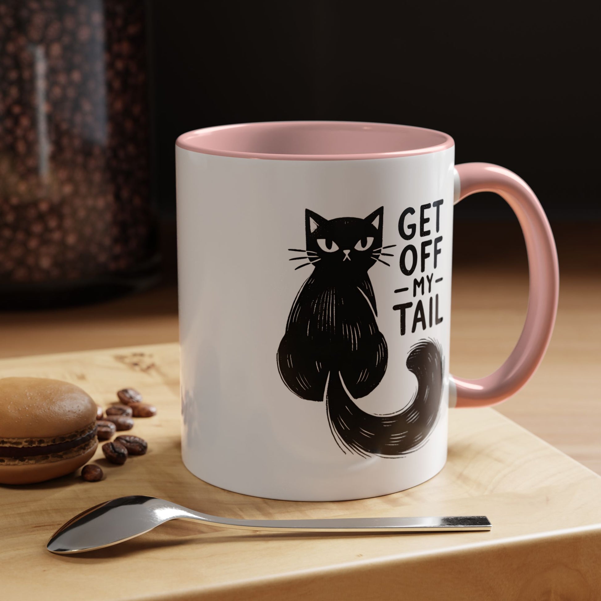 Get Off My Tail Cat , Sarcastic Tea Cup Mug Lifestyle Mockup | Nutty Designs