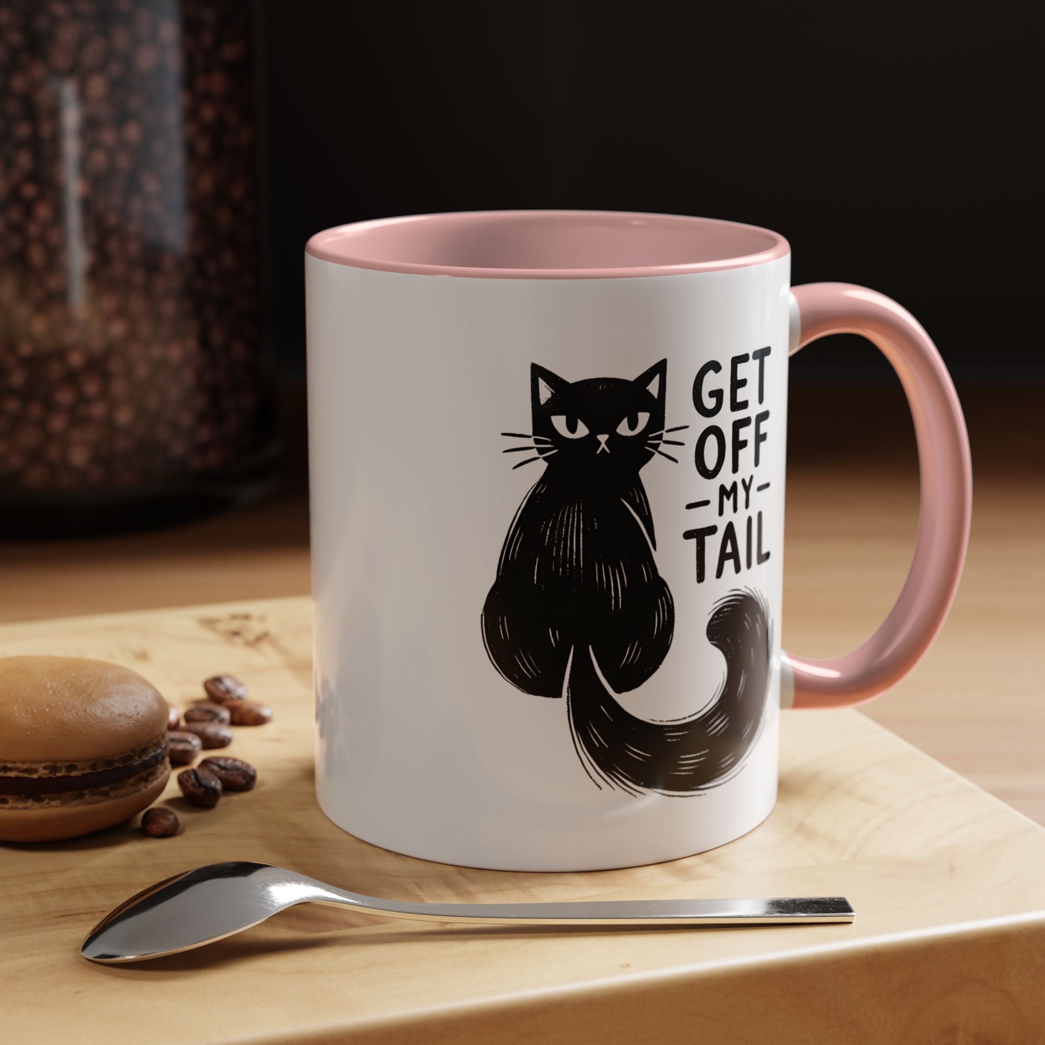 Get Off My Tail Cat , Sarcastic Tea Cup Mug Lifestyle Mockup | Nutty Designs