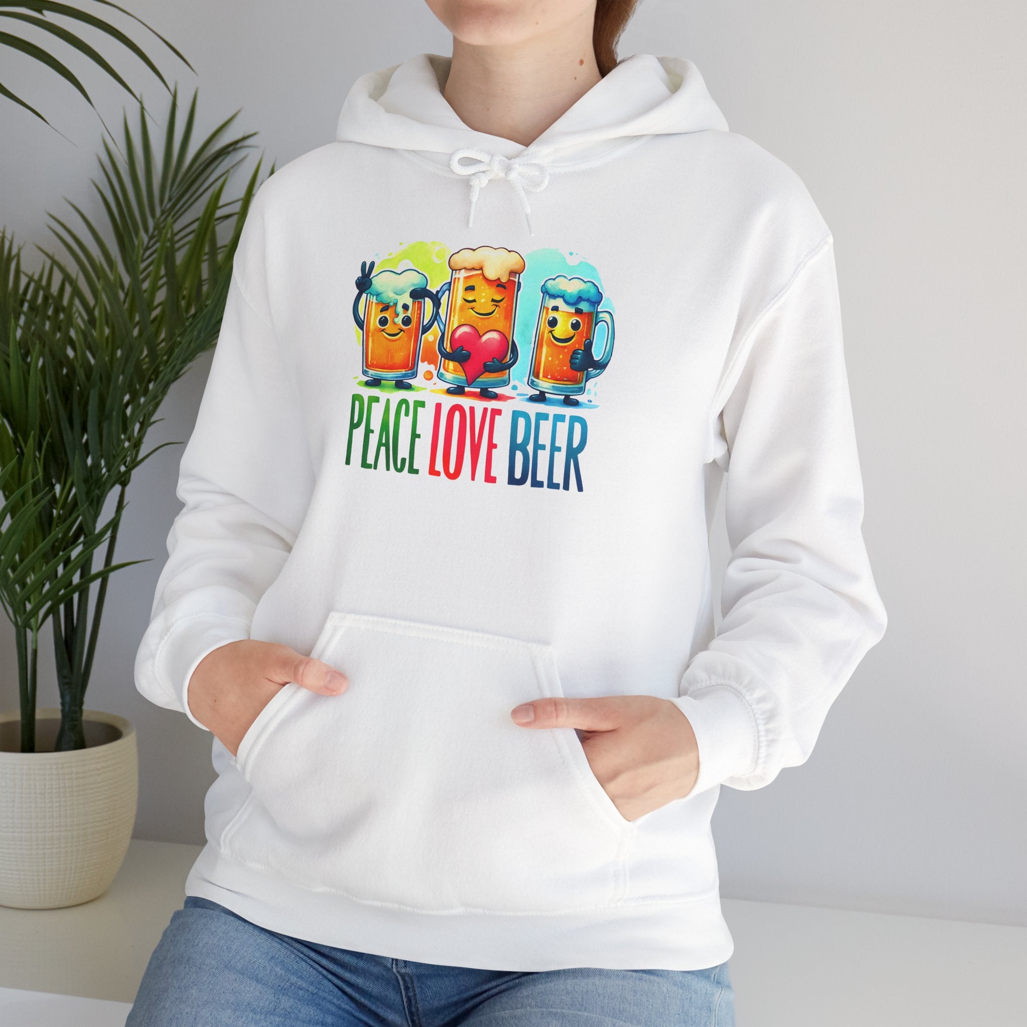 Peace Love Beer Hoodie - Colorful Cute Beer Glasses Graphic Sweatshirt