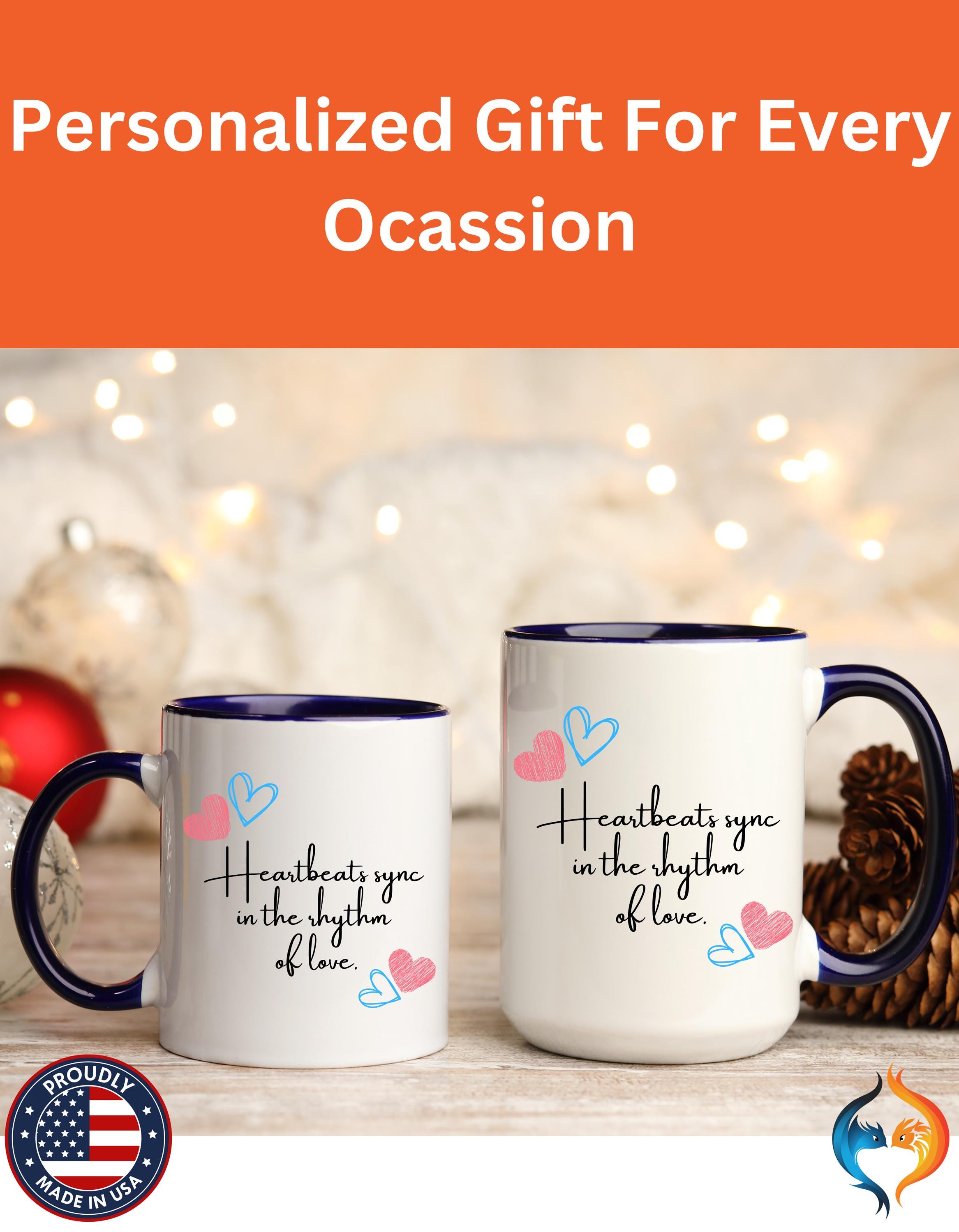 Personalized Mug - Heartbeats Sync in the Rhythm of Love, Accent Cup for Anniversary & Valentine's Day Couples Gift