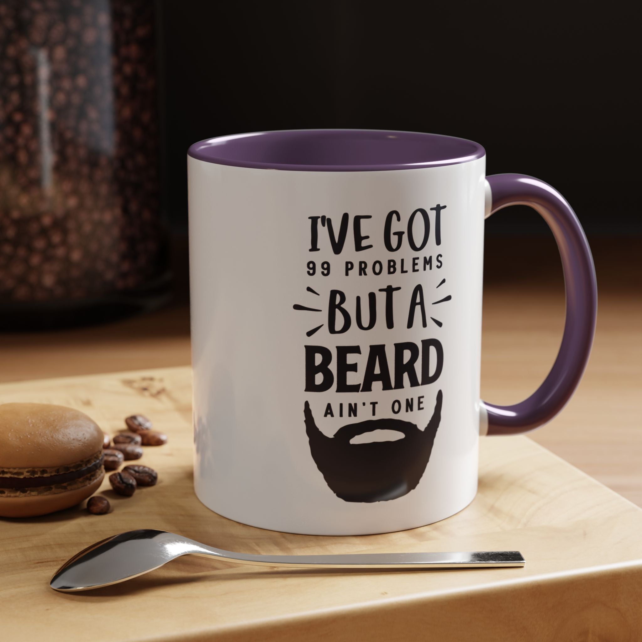 Funny Coffee Mug, Personalized Mug, I've Got 99 Problems But A Beard Ain't One Accent Cup (11, 15oz), Gift Under 20, White Elephant gift