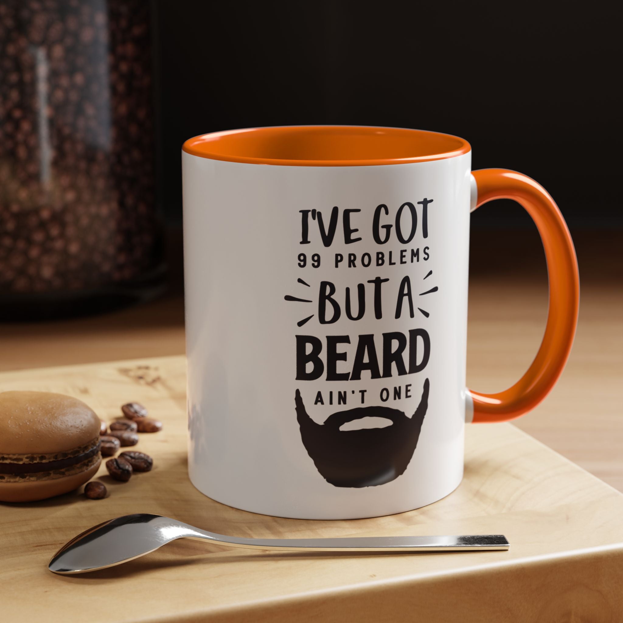 Funny Coffee Mug, Personalized Mug, I've Got 99 Problems But A Beard Ain't One Accent Cup (11, 15oz), Gift Under 20, White Elephant gift