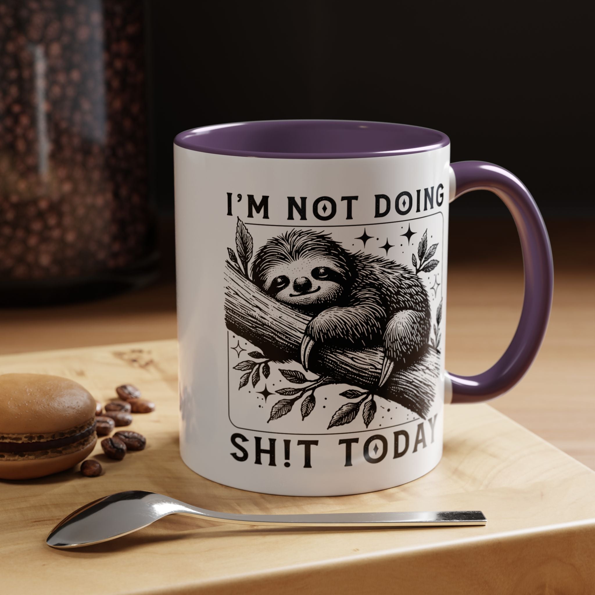 Funny Coffee Mug, Personalized Mug, Cute Sloth I am Not Doing Shit Today,  Accent Cup (11, 15oz), Gift Under 20, White Elephant
