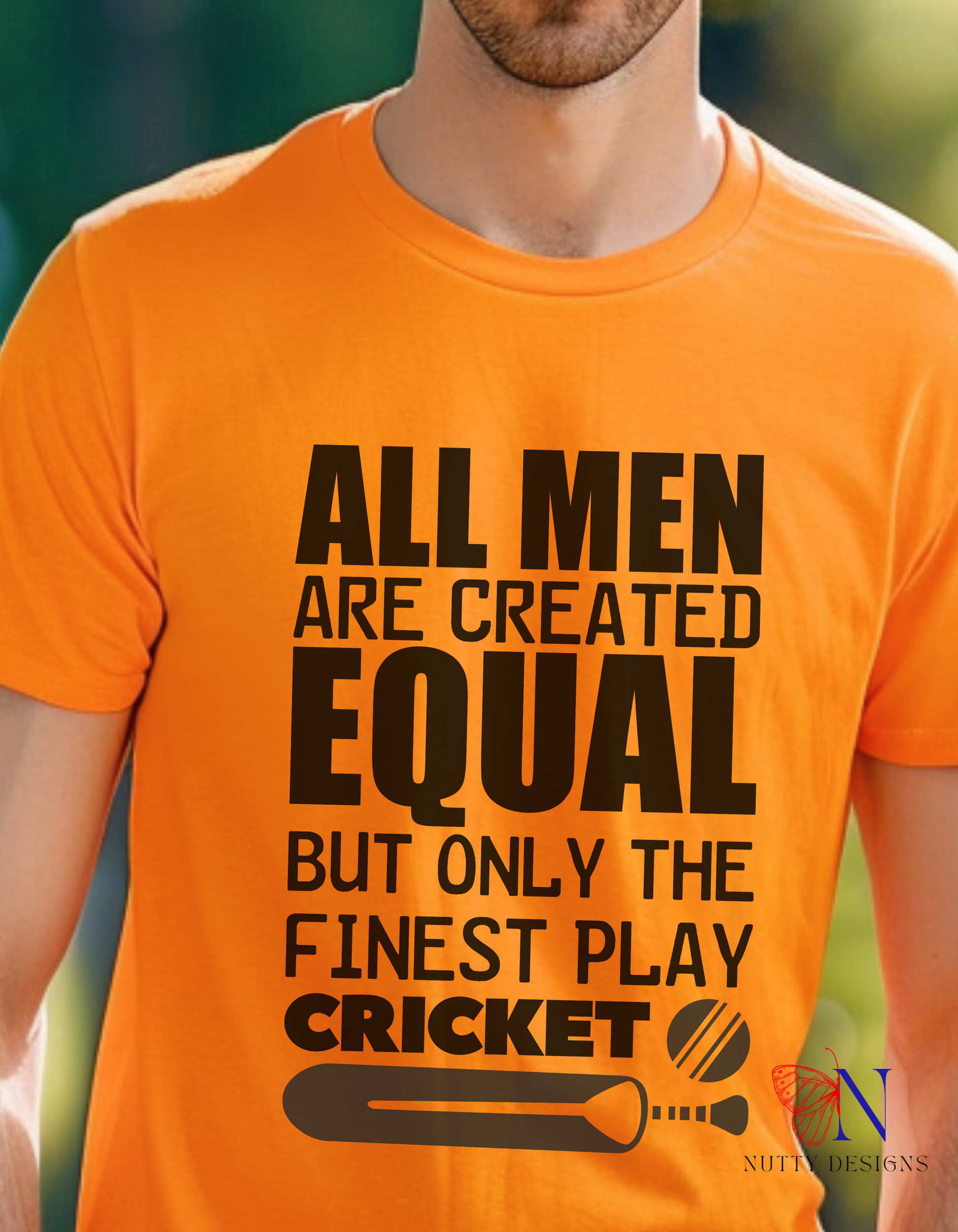 All Men Are Created Equal But Only The Finest Play Cricket T-Shirt Lifestyle Mockup | Nutty Designs