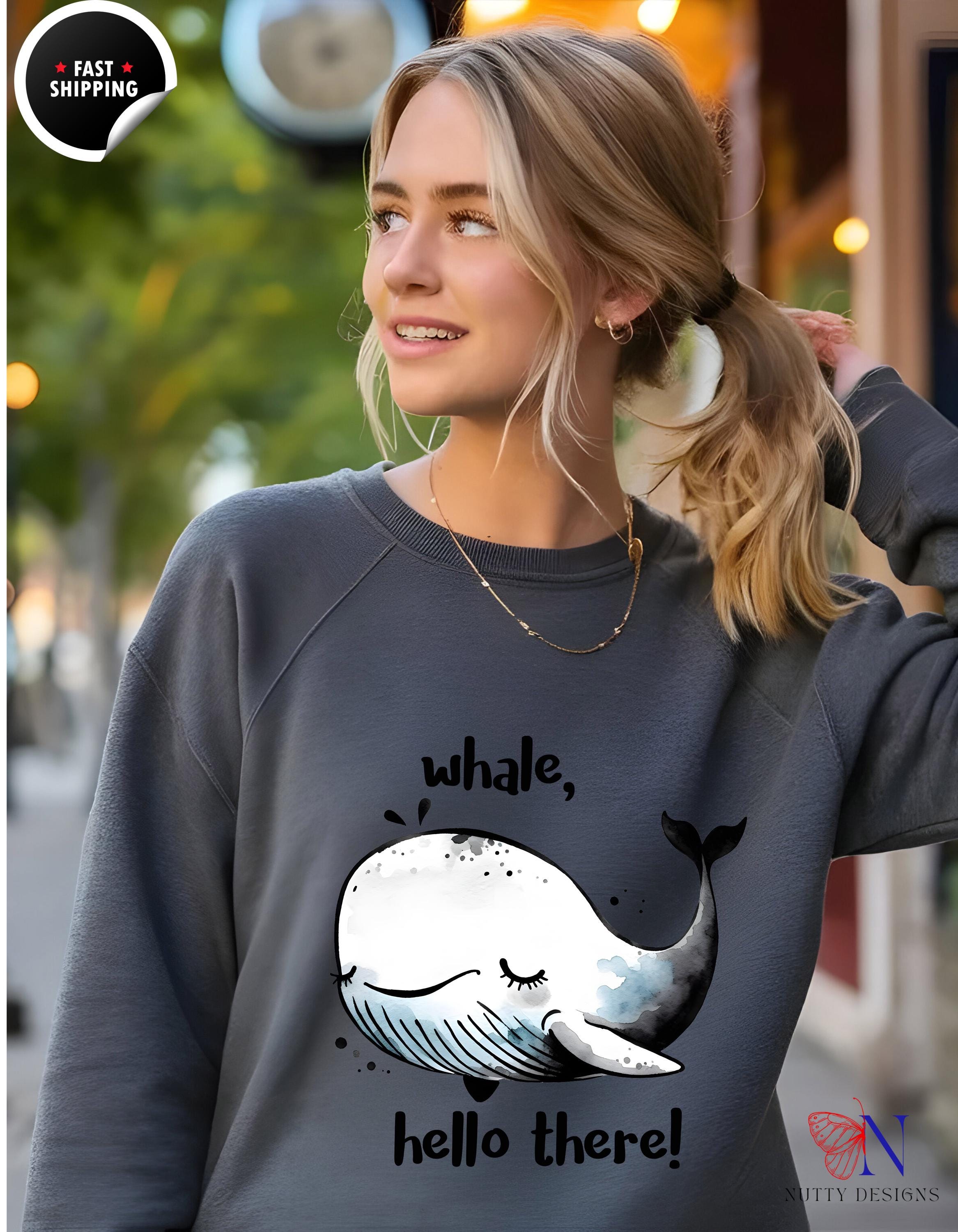 Whale sweatshirt Hello There Watercolor Style Sweatshirt | Cute Ocean-Inspired Pullover | Unique Gift for Sea Lovers & Art Enthusiasts