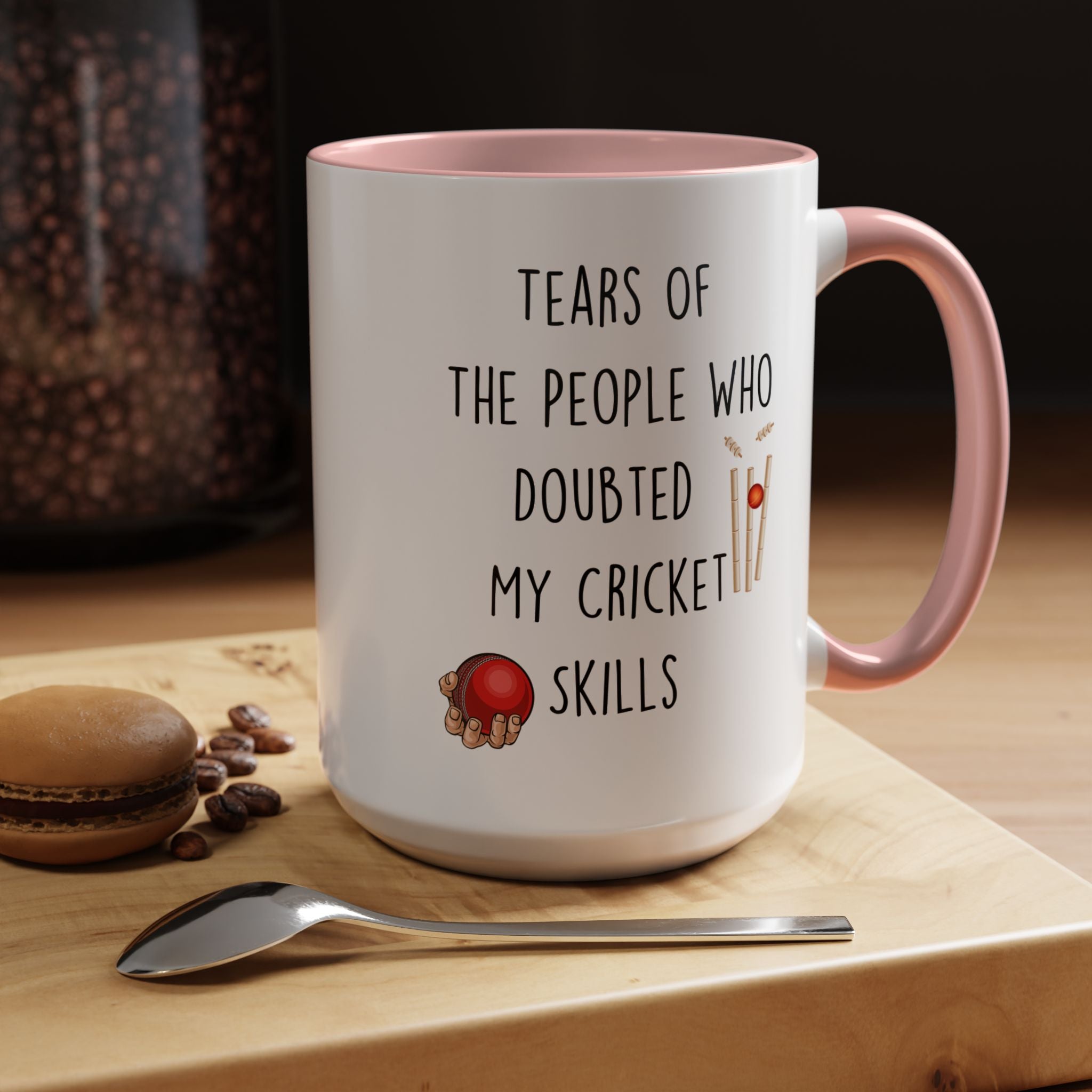 Funny Coffee Mug, Personalized Mug, Tears Of The People Who Doubted My Cricket Skills Accent Cup (11, 15oz), Sarcastic Mug, Gift Under 20