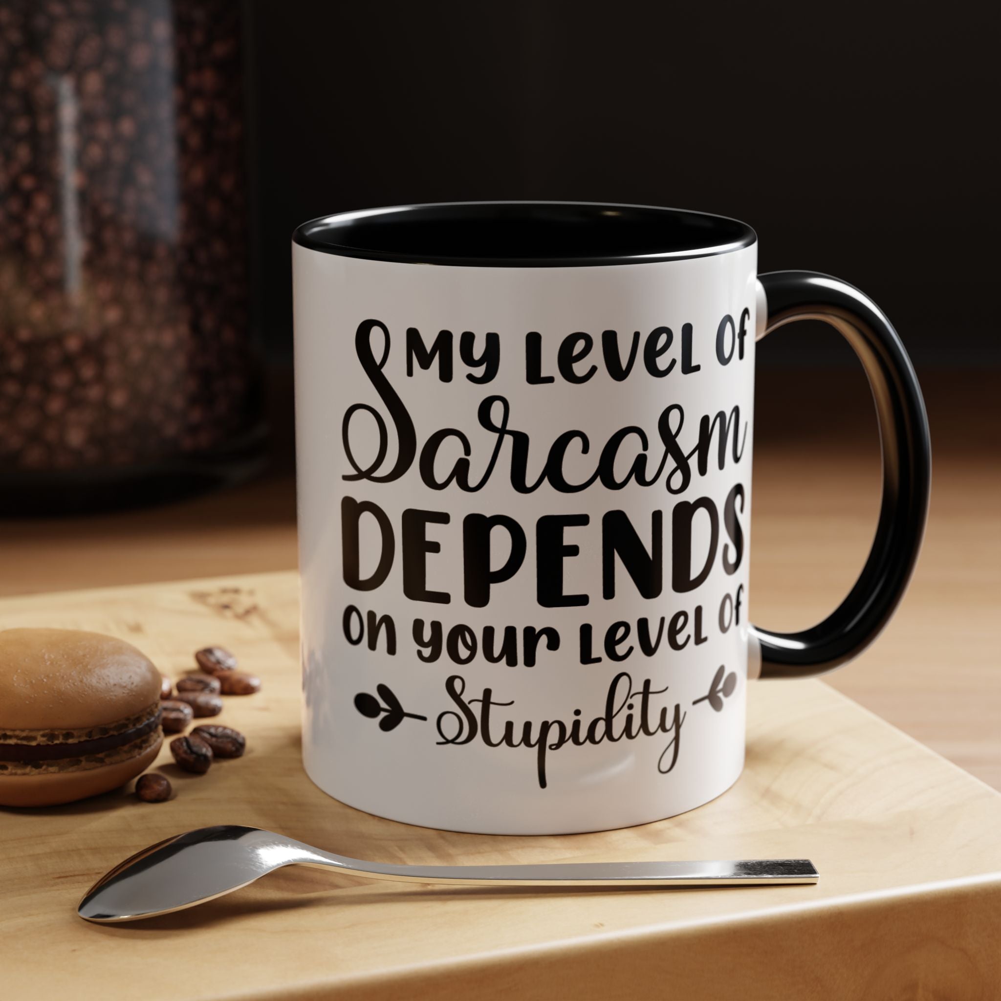 Funny Coffee Mug, Personalized Mug, My Level Of Sarcasm Depends On Your Level Of Stupidity Cup (11, 15oz), Gift Under 20, White Elephant
