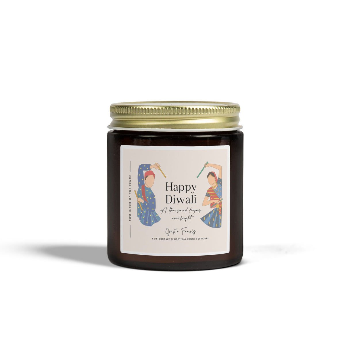 Personalized Diwali Candle – Dancing Couple III Gift, 4 oz or 9 oz