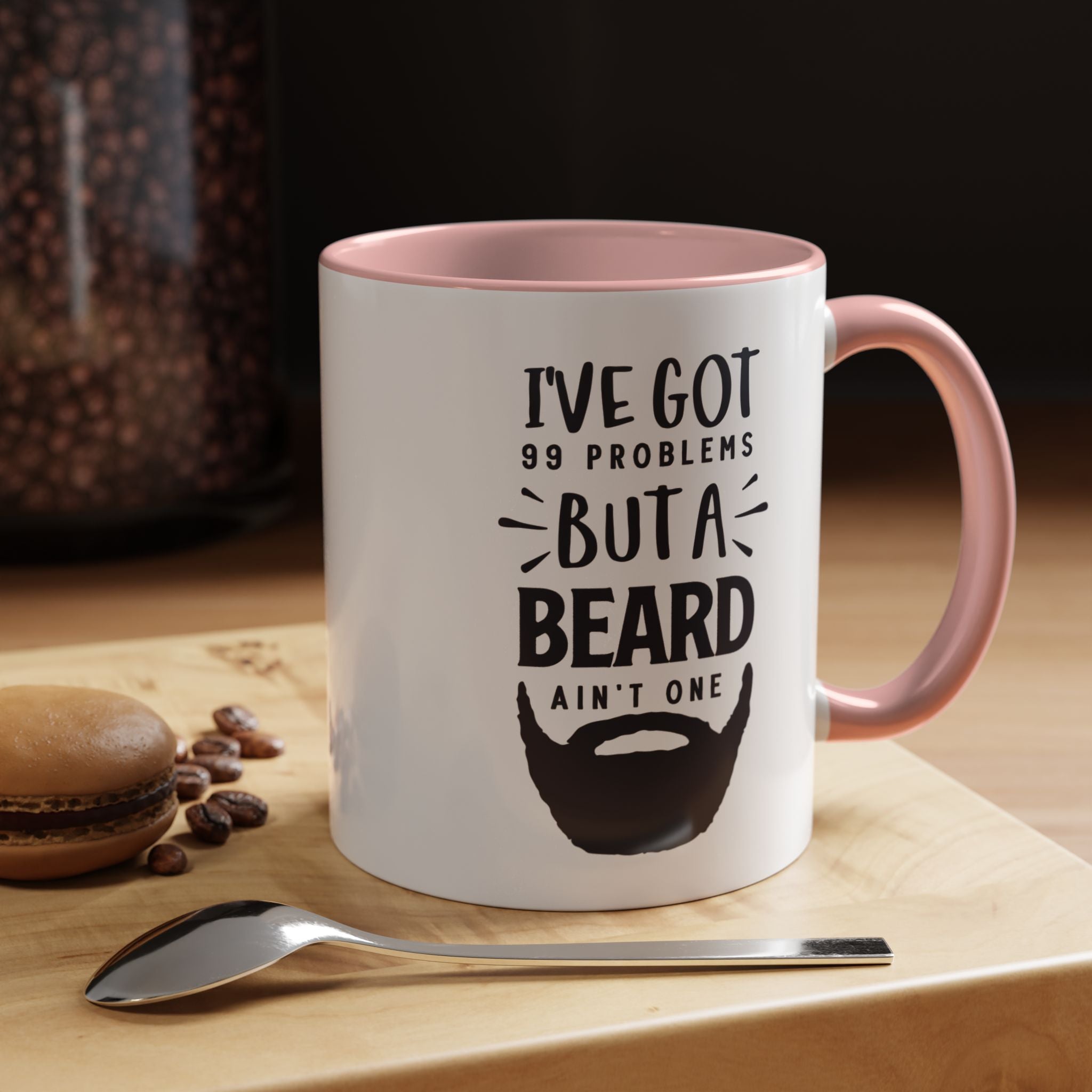 Funny Coffee Mug, Personalized Mug, I've Got 99 Problems But A Beard Ain't One Accent Cup (11, 15oz), Gift Under 20, White Elephant gift