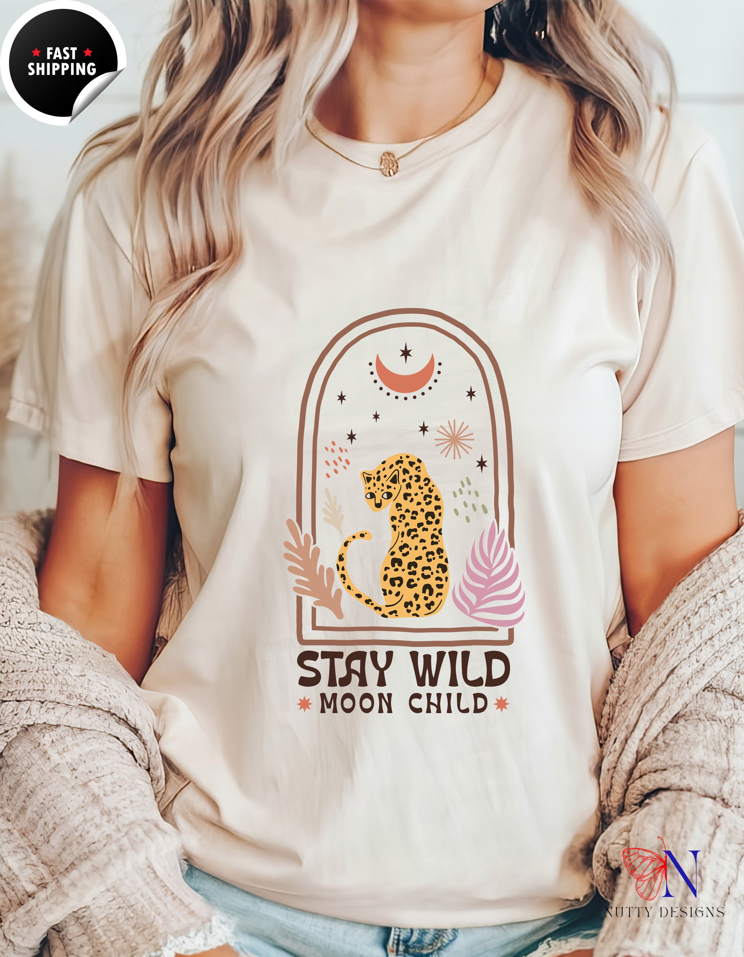 Stay wild, Moon child Shirt, Moon Bohemian Shirt, For Moon T-Shirt Lifestyle Mockup | Nutty Designs