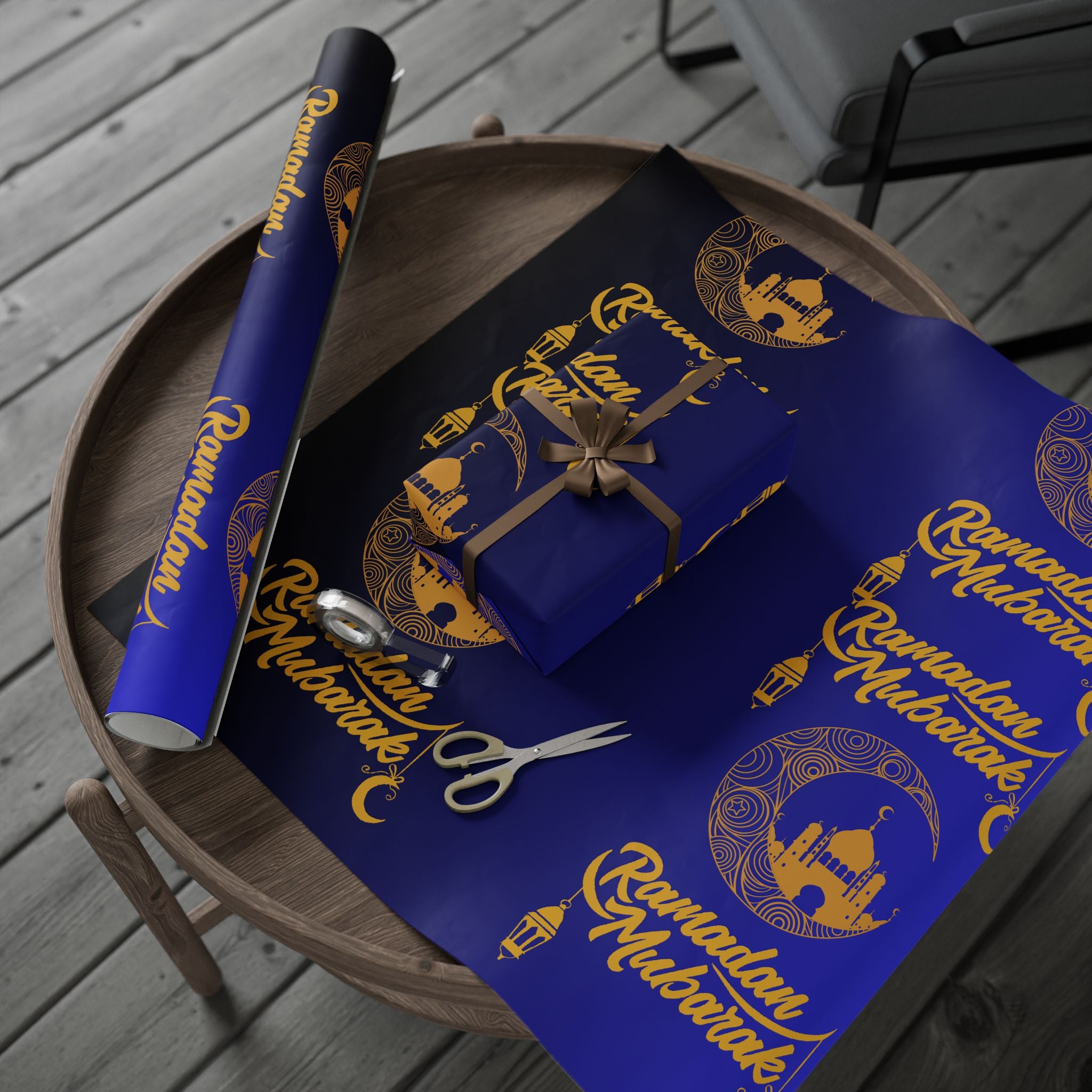 Ramadan Mubarak wrapping paper | Islamic Gift Wrap With Transient Nights Mosque, Moon and Lantern Design