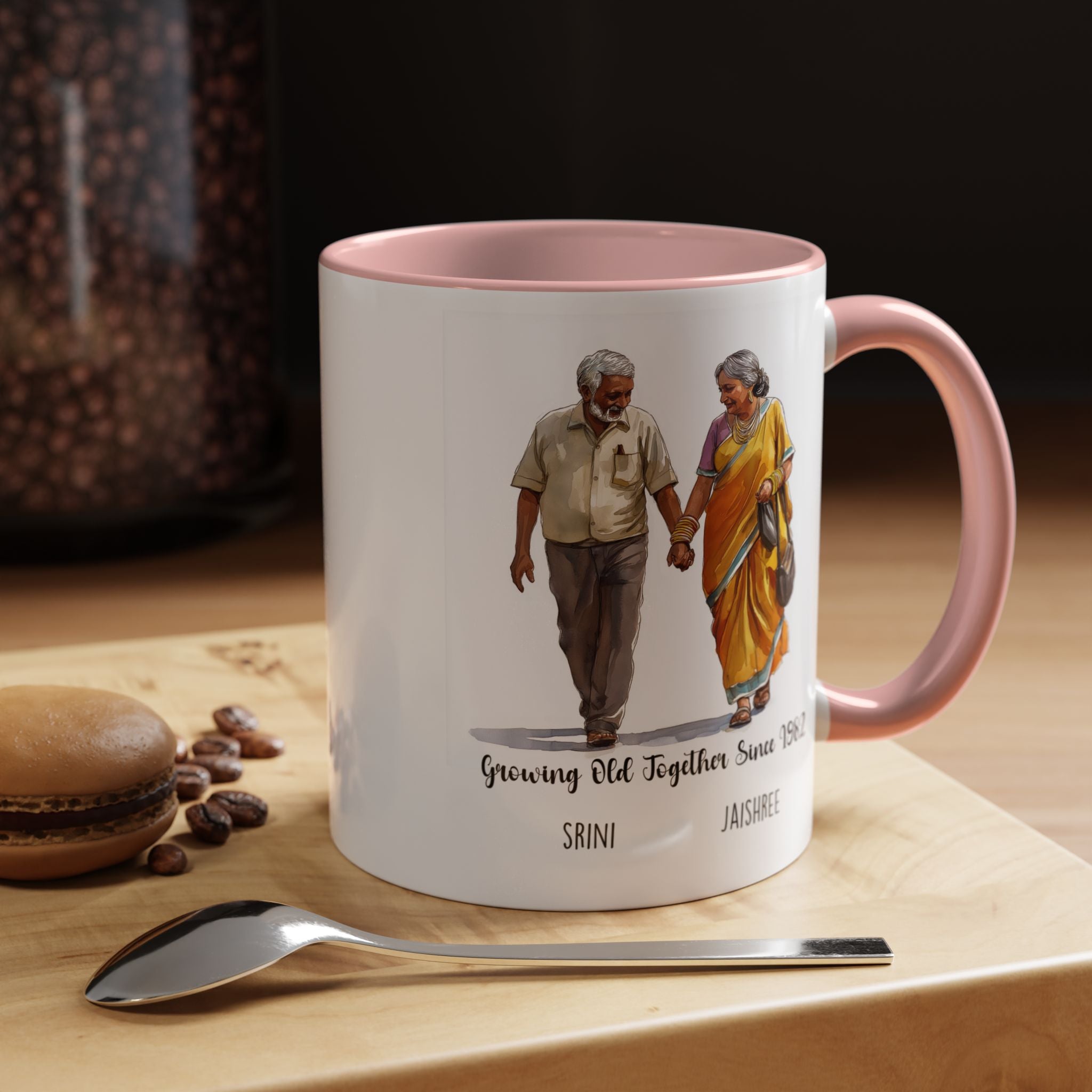 Funny Coffee Mug, Personalized Mug, Growing Old Together Since South Indian Couple Cup 11/15oz, Anniversary, Wedding, Romantic For Him her