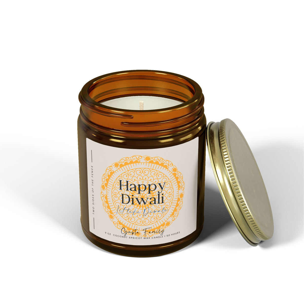 Personalized Diwali Candle - Let It Be Diwali Yellow Rangoli, 9 oz