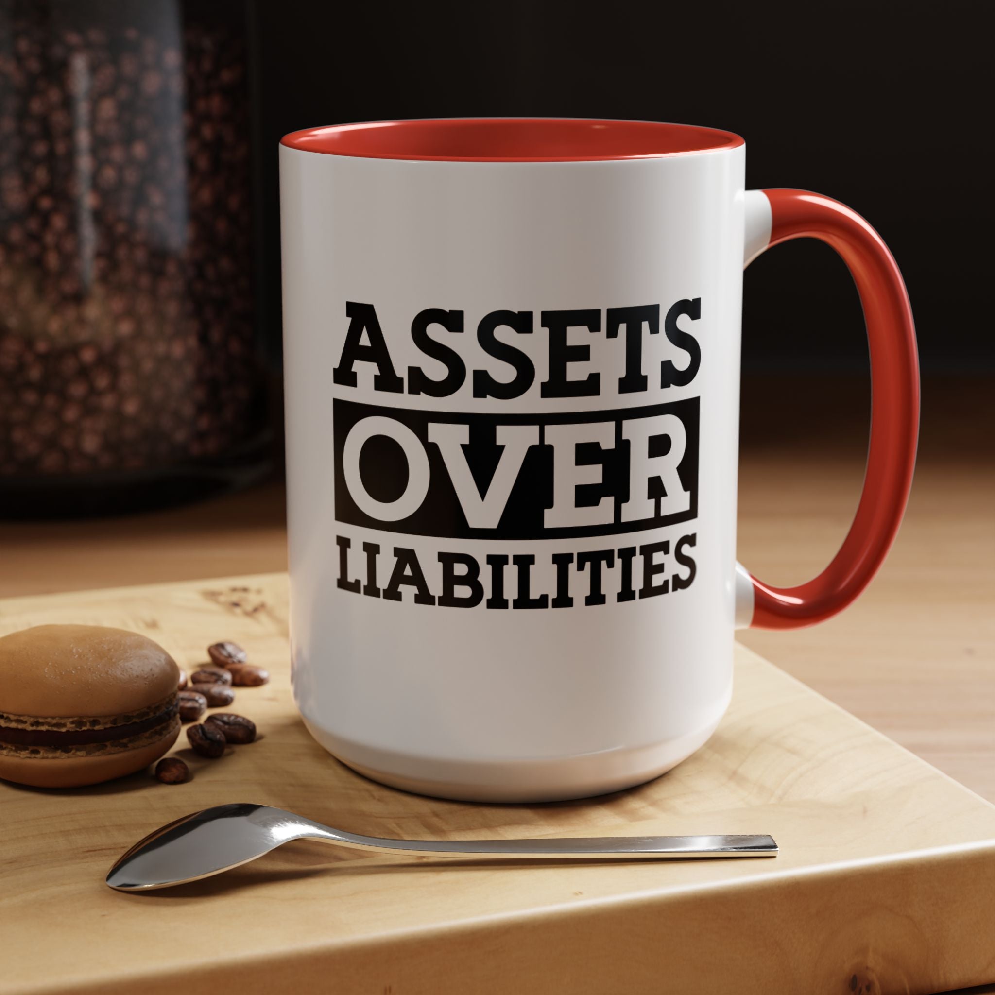 Funny Coffee Mug, Personalized Mug, Assets Over Liabilities Accent Coffee Cup (11, 15oz), Gift Under 20, White Elephant, CPA, Accountant Cup