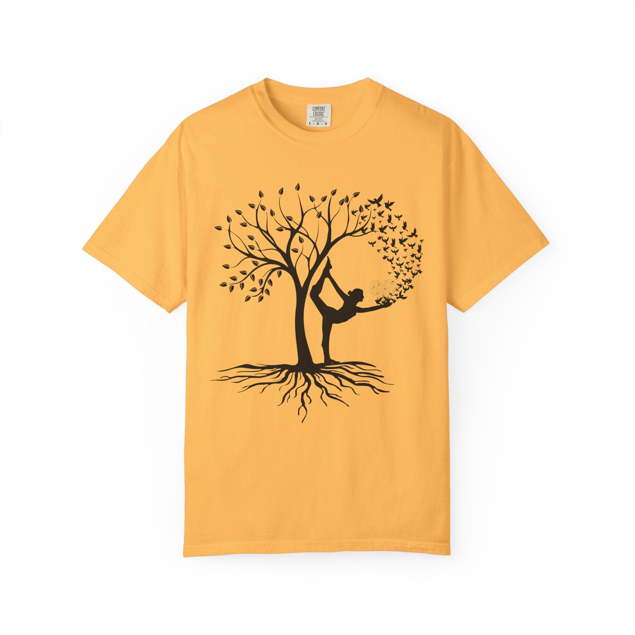 Woman Yoga Tree & Bird Meditation T-Shirt — Calming, Positive Motivational Tee