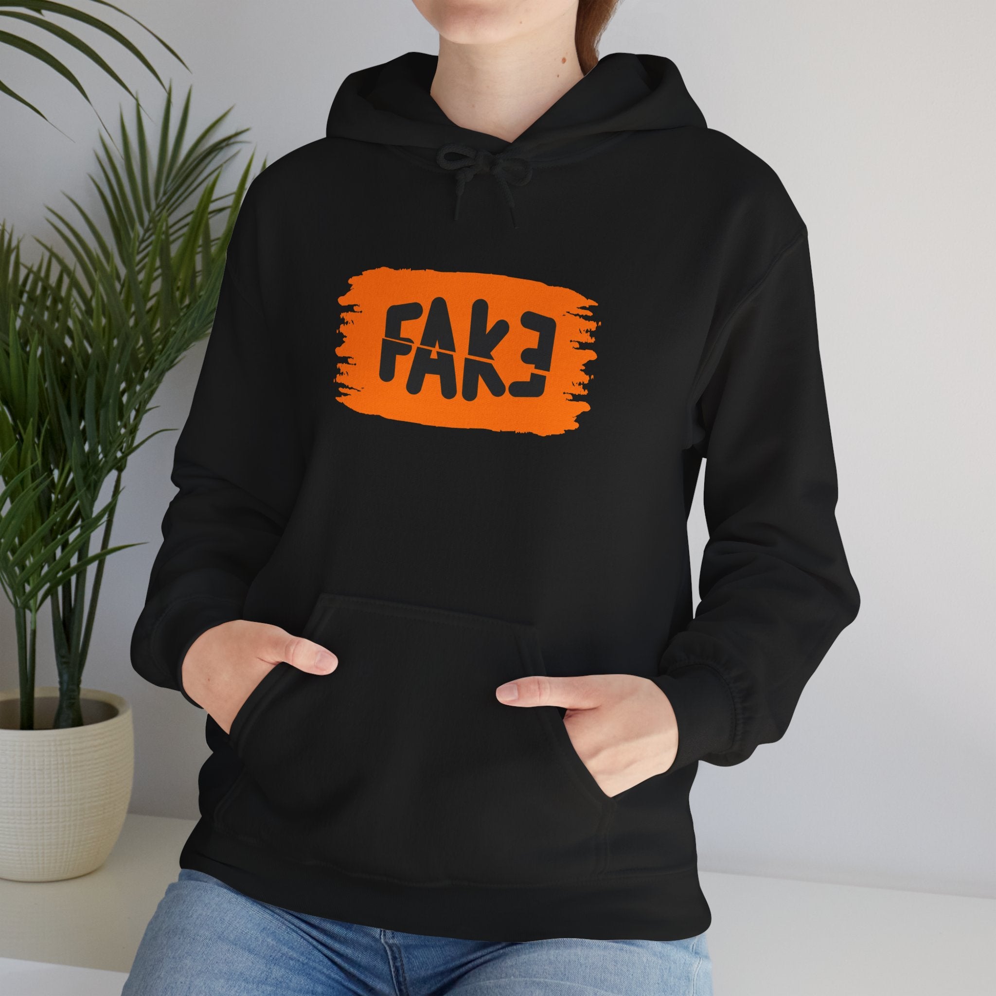 FAKE Orange Brushstroke Hoodie — Graphic Statement Pullover