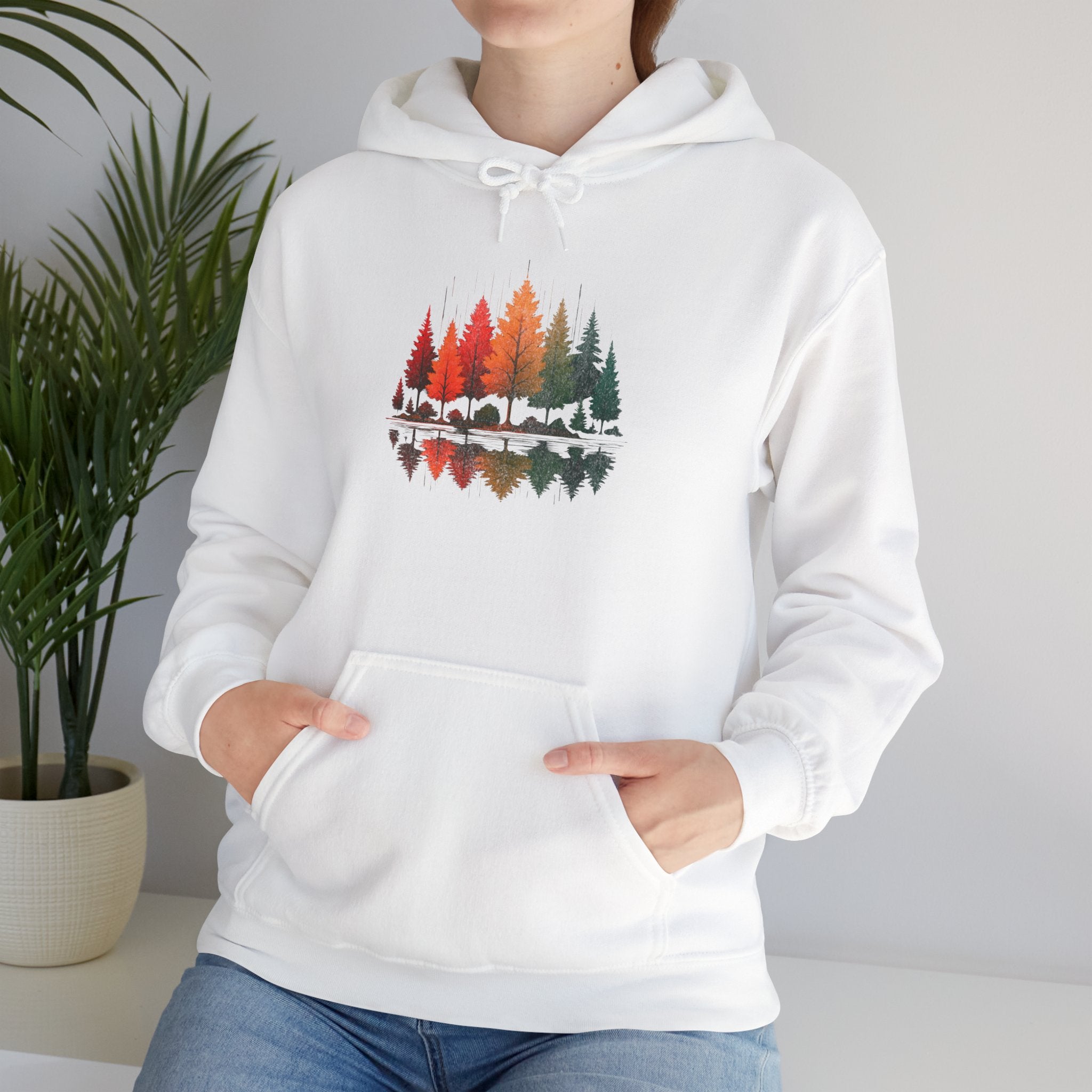 Autumn Forest Lake Hoodie — Rustic Trees Reflection Pullover