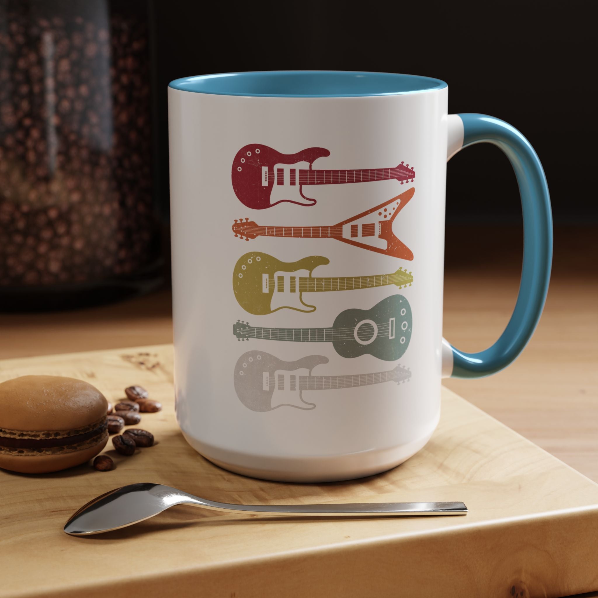 Personalized Mug, Retro Guitars, Music Lover Accent Cup (11, 15oz), Gift Under 20, White Elephant gift