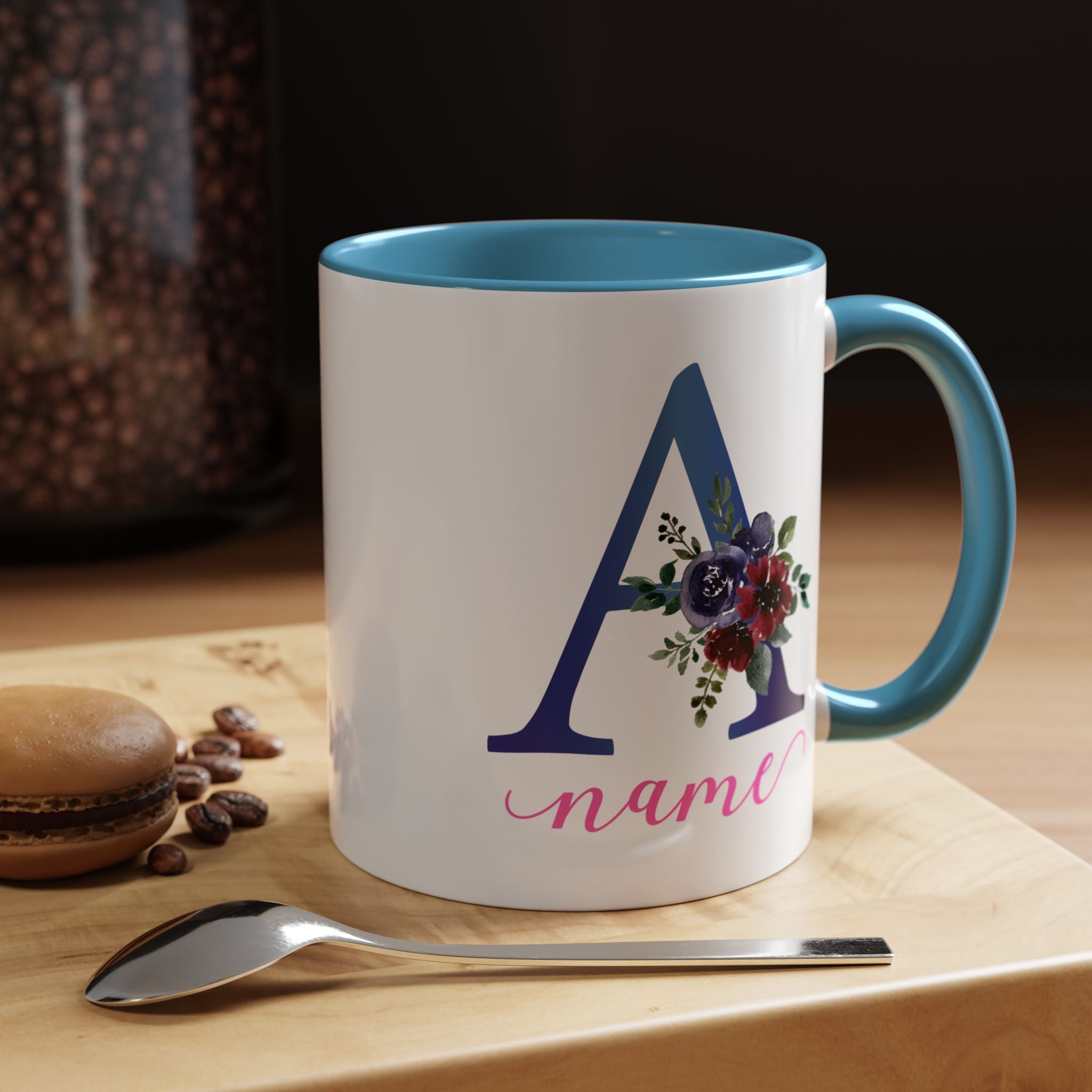 Personalized Floral Initial Coffee Mug for her, Custom Name Mug, Wedding Favor, Unique Home Décor Coffee Cup, Girlfriend Gift, Monogram Mug