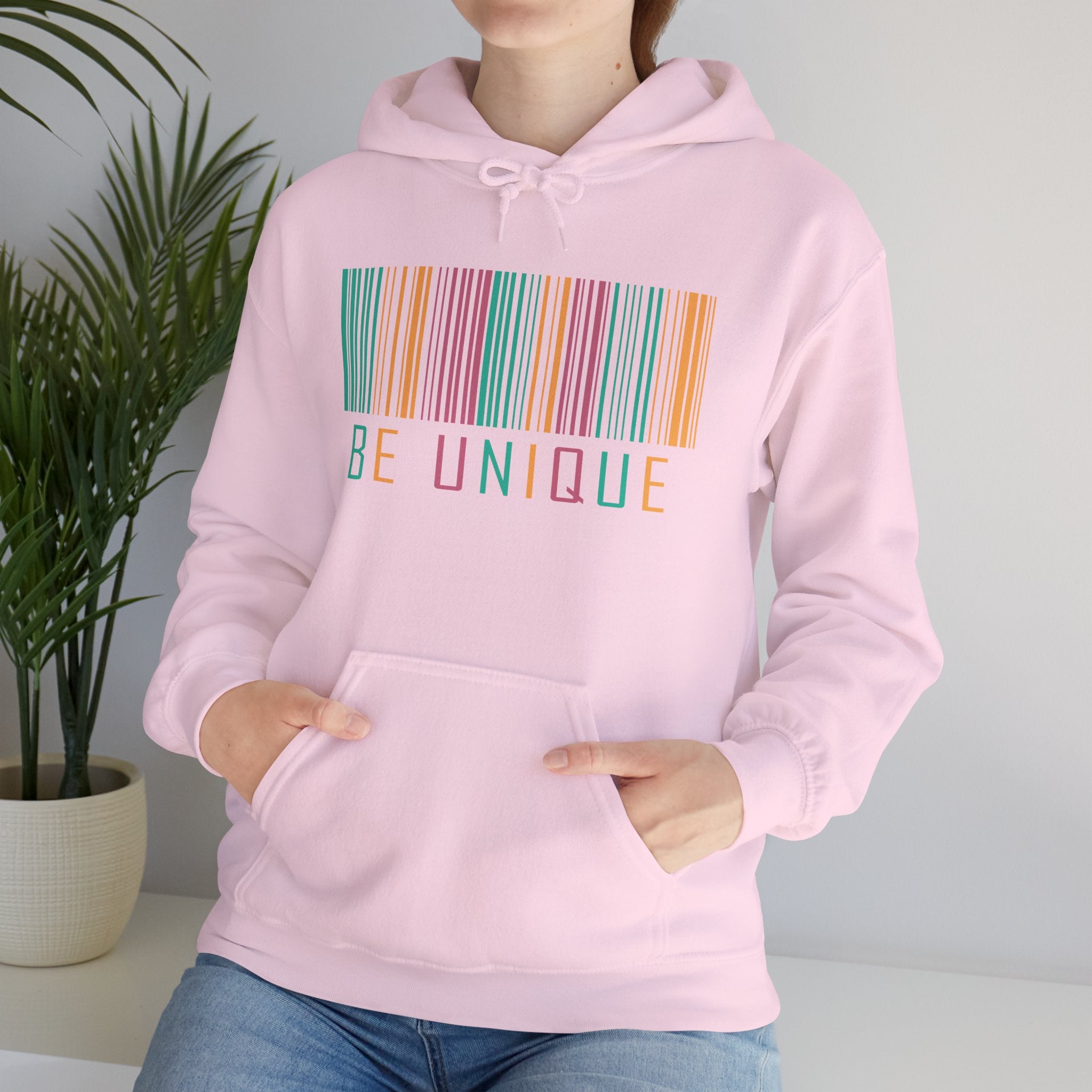 Be Unique Color Barcode Hoodie – Inspirational Pastel Graphic Sweatshirt