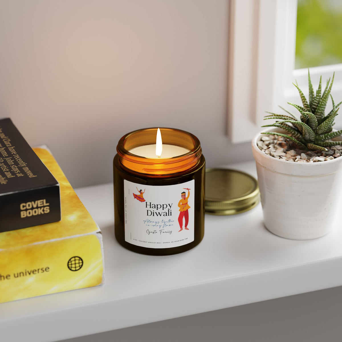 Personalized Diwali Candle – Dancing Couple II Gift, 4 oz or 9 oz