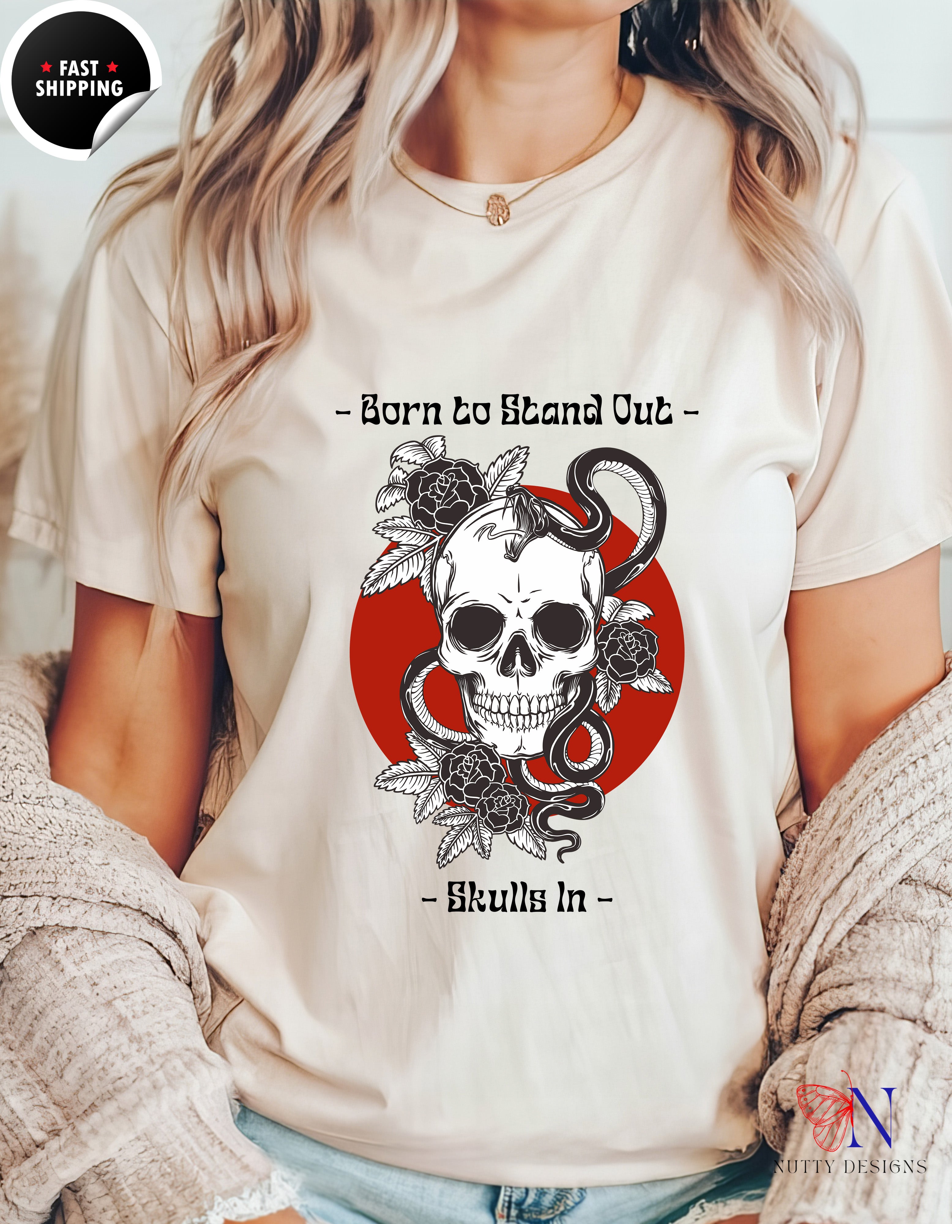 Born To Stand Out Skulls In T-Shirt Product Photo | Nutty Designs