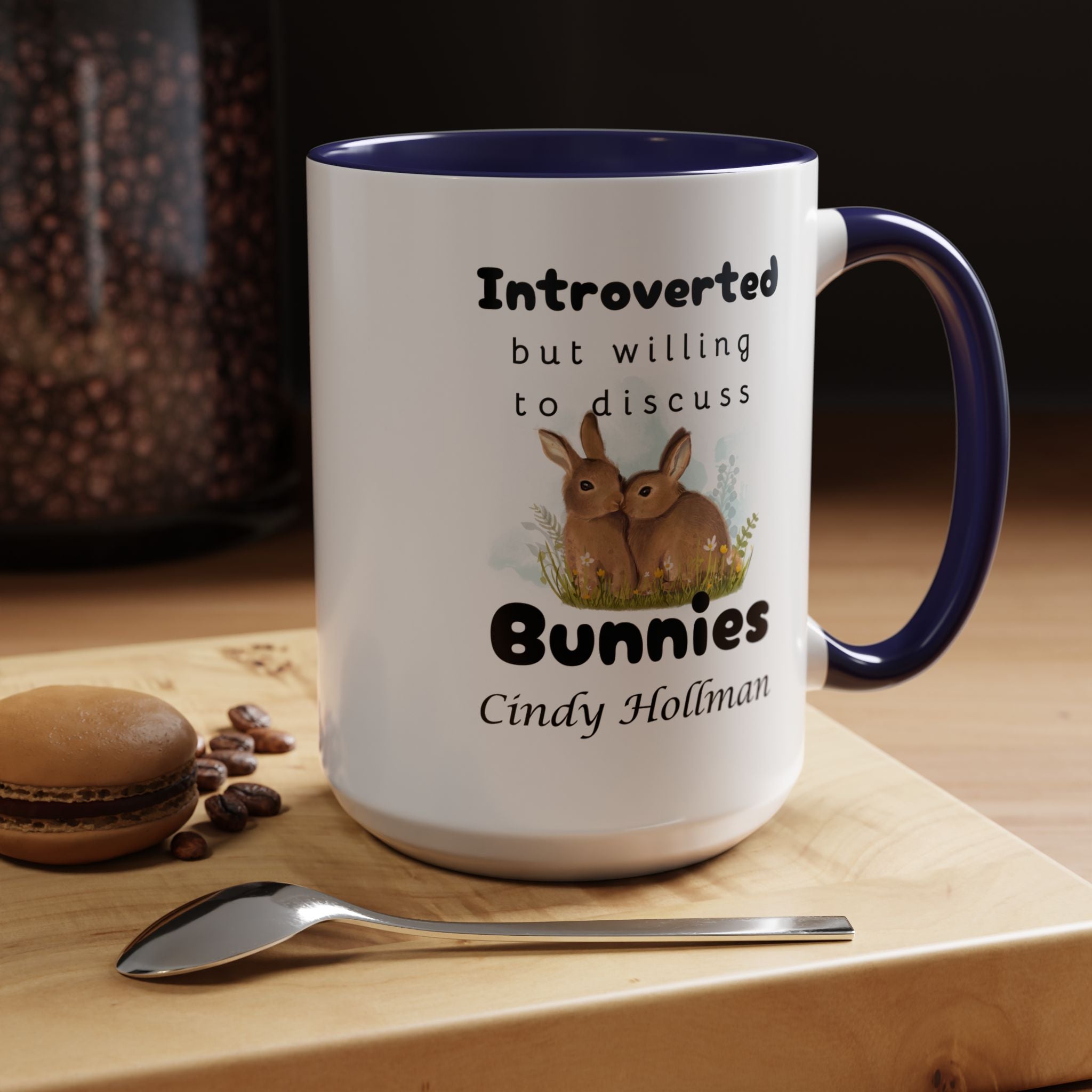 Funny Coffee Mug, Introverted But Willing To Discuss Bunnies Personalized Accent Coffee Mug (11 and 15oz)
