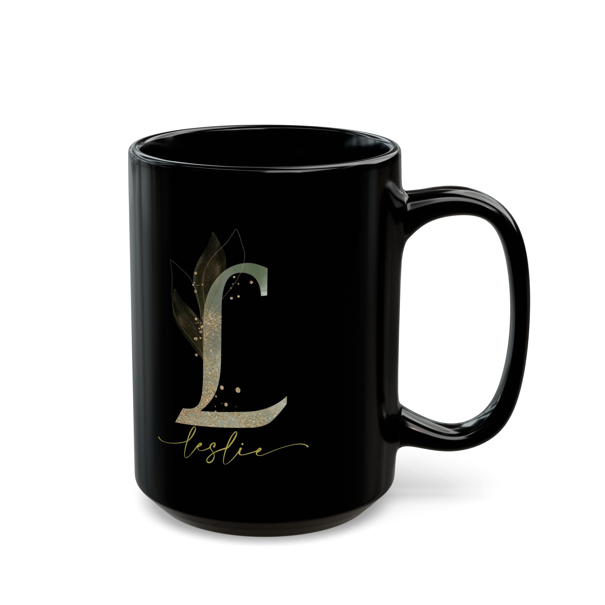 Personalized Black Mug with Floral Initial Design, Perfect Gift for Coffee Lovers, Great for Birthdays and Anniversaries, Home Decor, Unique