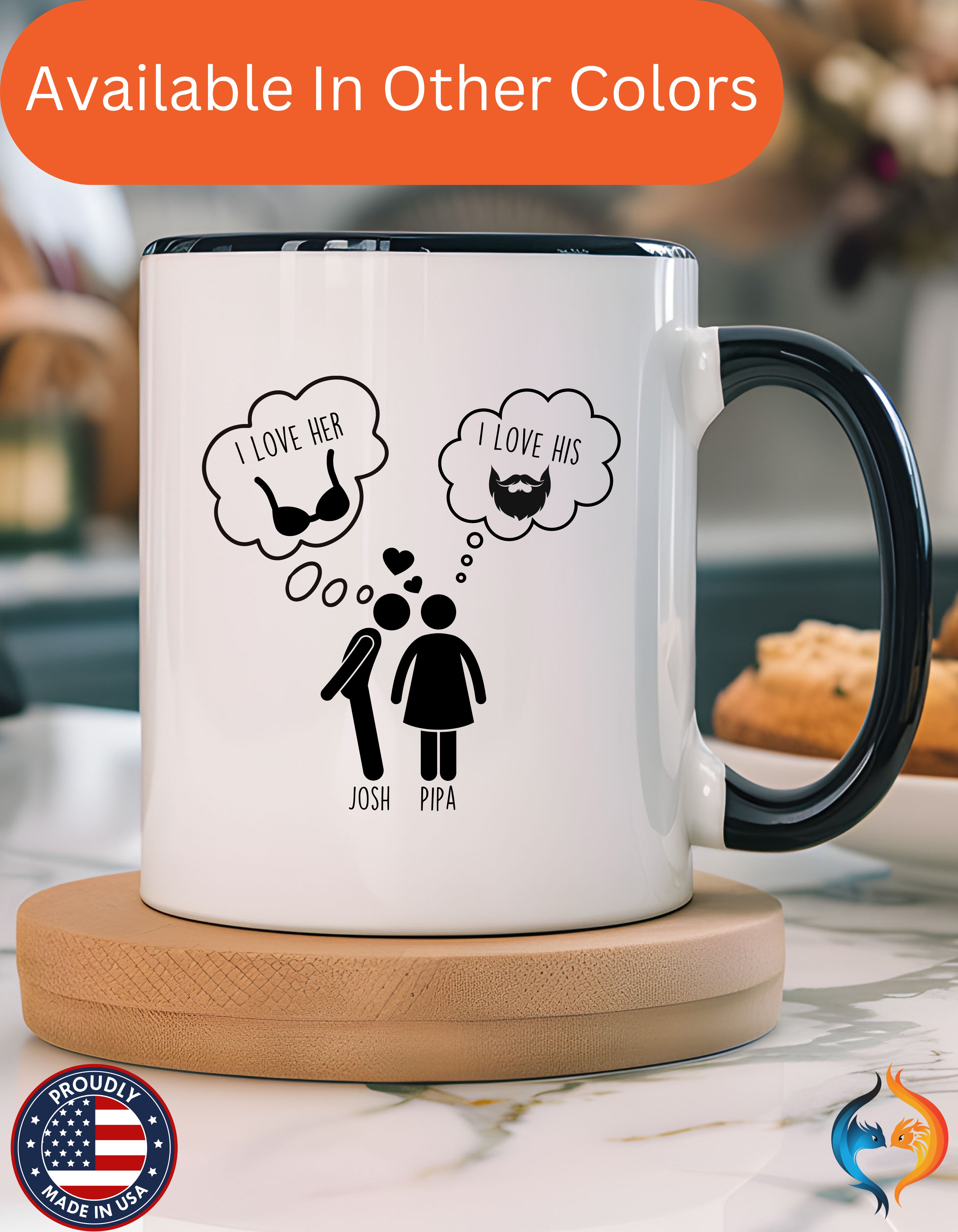 Personalized valentine gift mug, Love His Beard Love Her Boobs cup