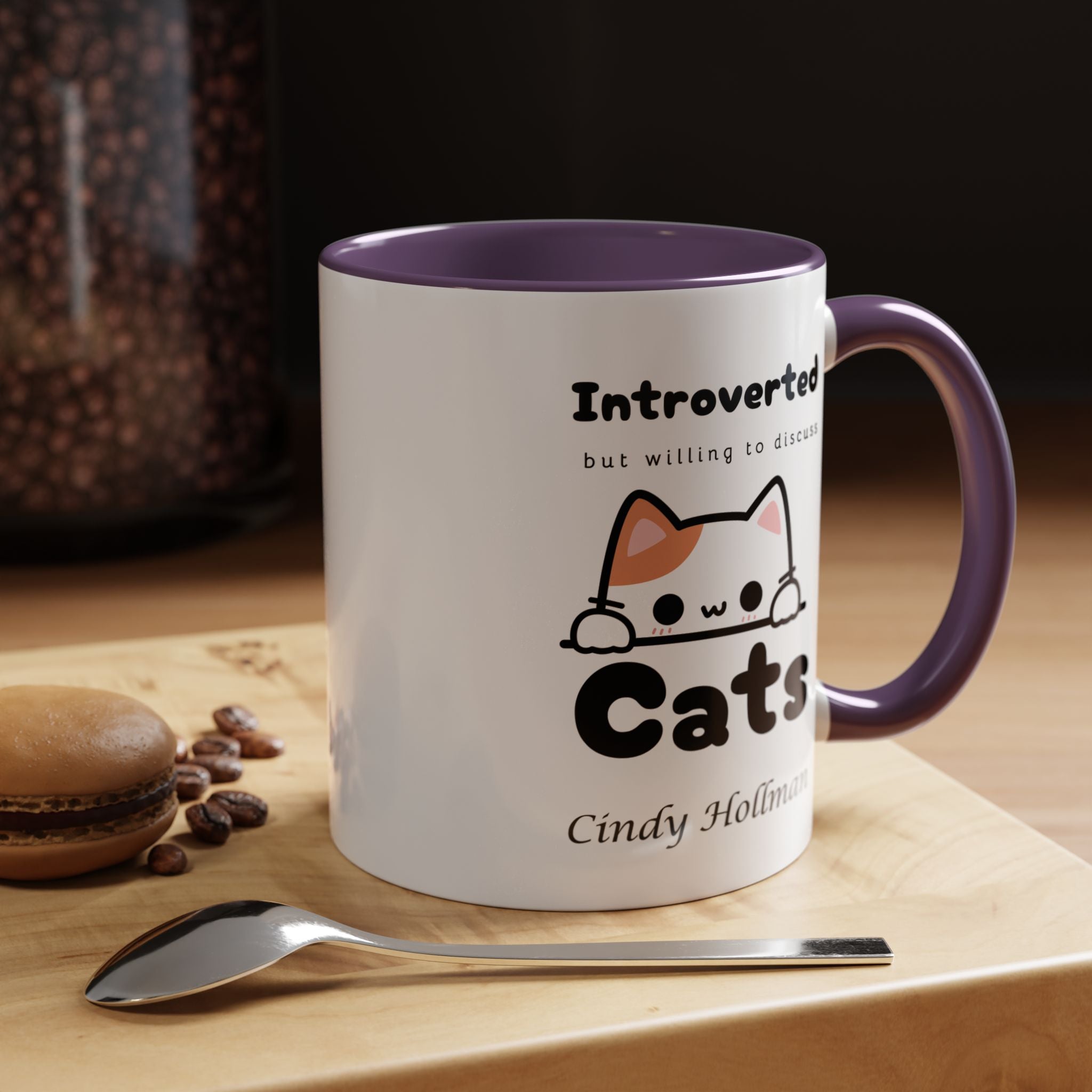 Introverted But Willing To Discuss Cats Personalized Accent Coffee Mug (11 and 15oz)