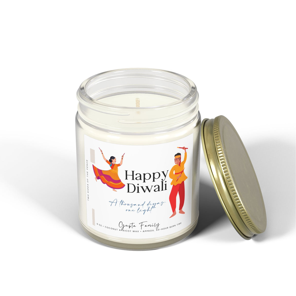 Personalized Diwali Candle — Dancing Couple I, 4 oz or 9 oz