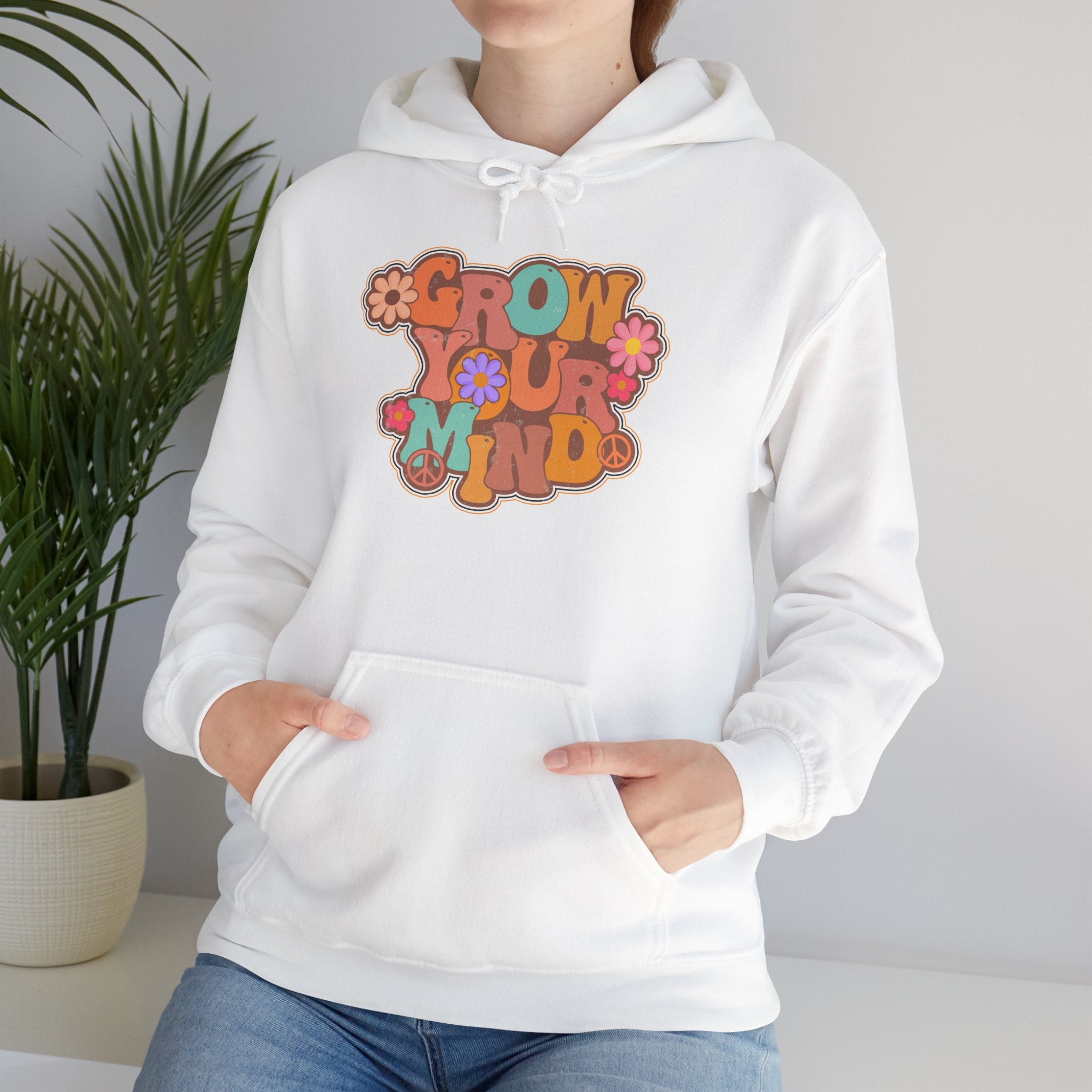 Grow Your Mind Hoodie — Retro Floral Positivity Sweatshirt